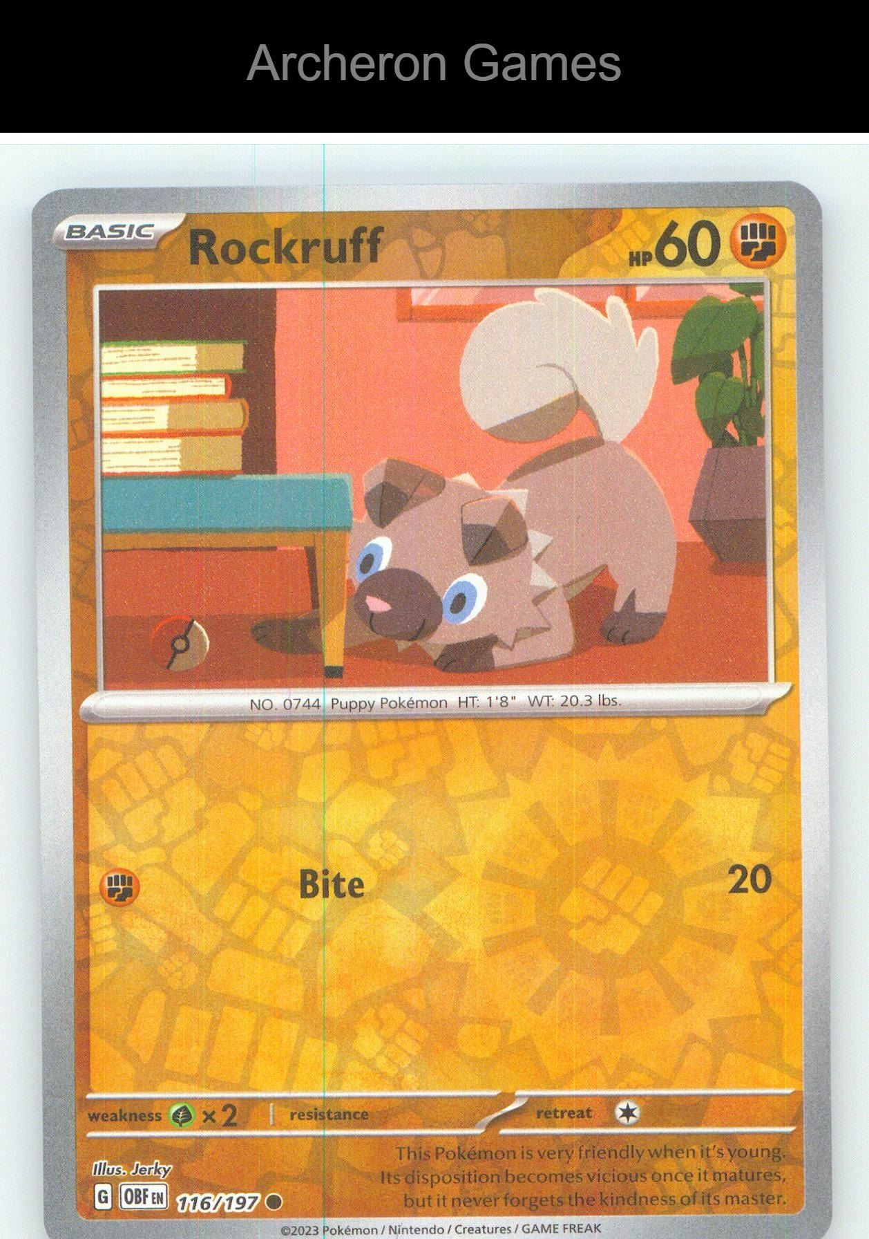 Pokemon Card Rockruff OBF 116/197 C Obsidian Flames Reverse Holo