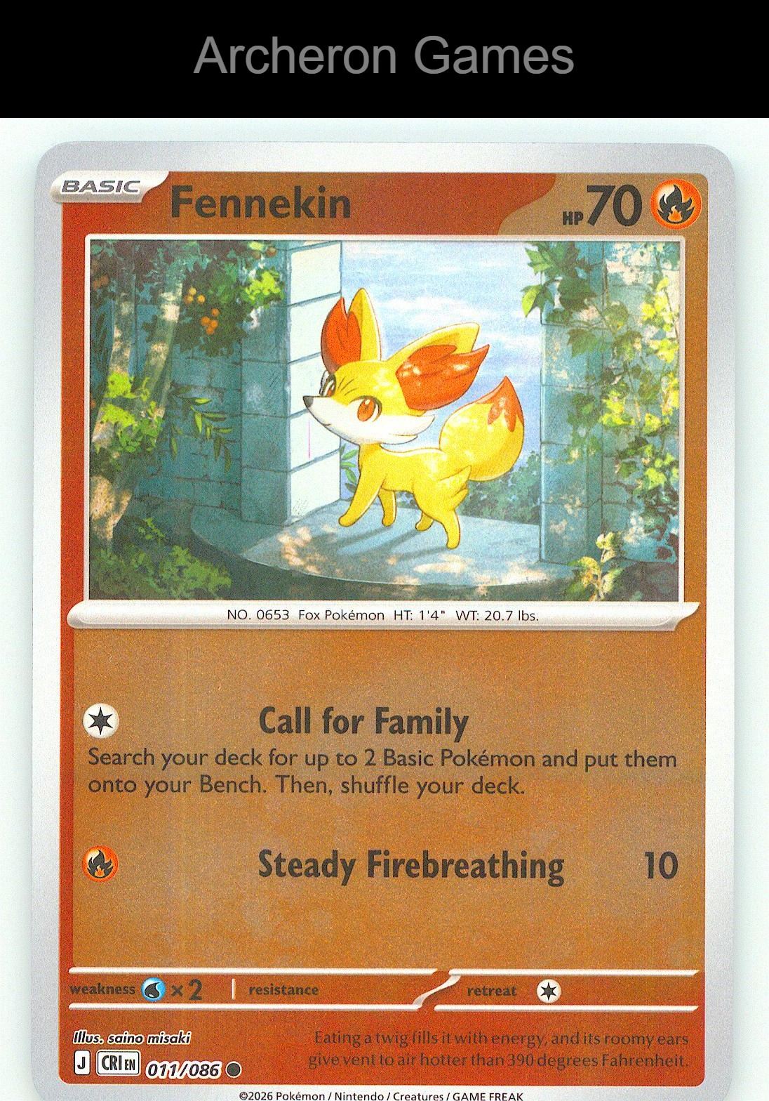 Pokemon Card Fennekin ME04 011/086 C Chaos Rising Reverse Holo