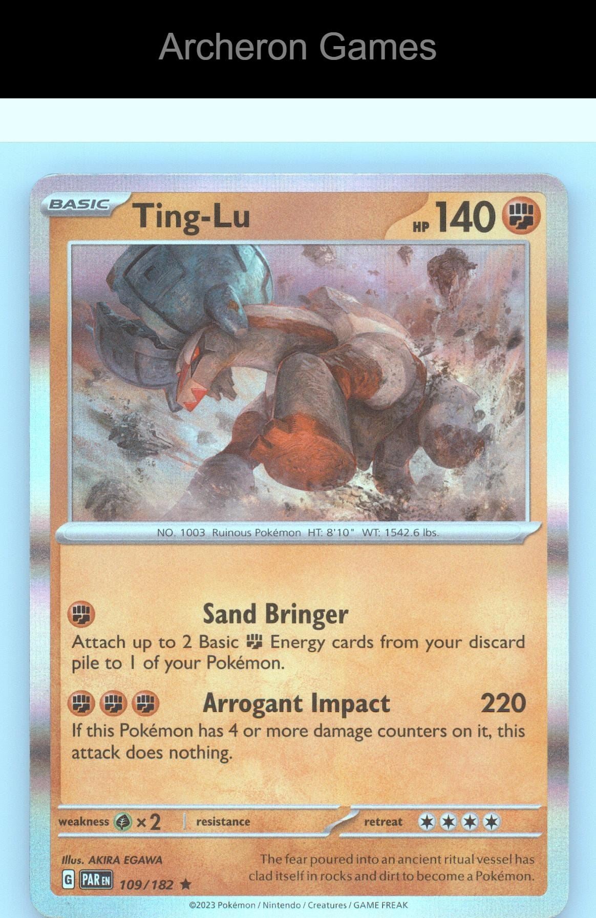 Pokemon Card Ting-Lu PAR 109/182 R Paradox Rift Reverse Holo