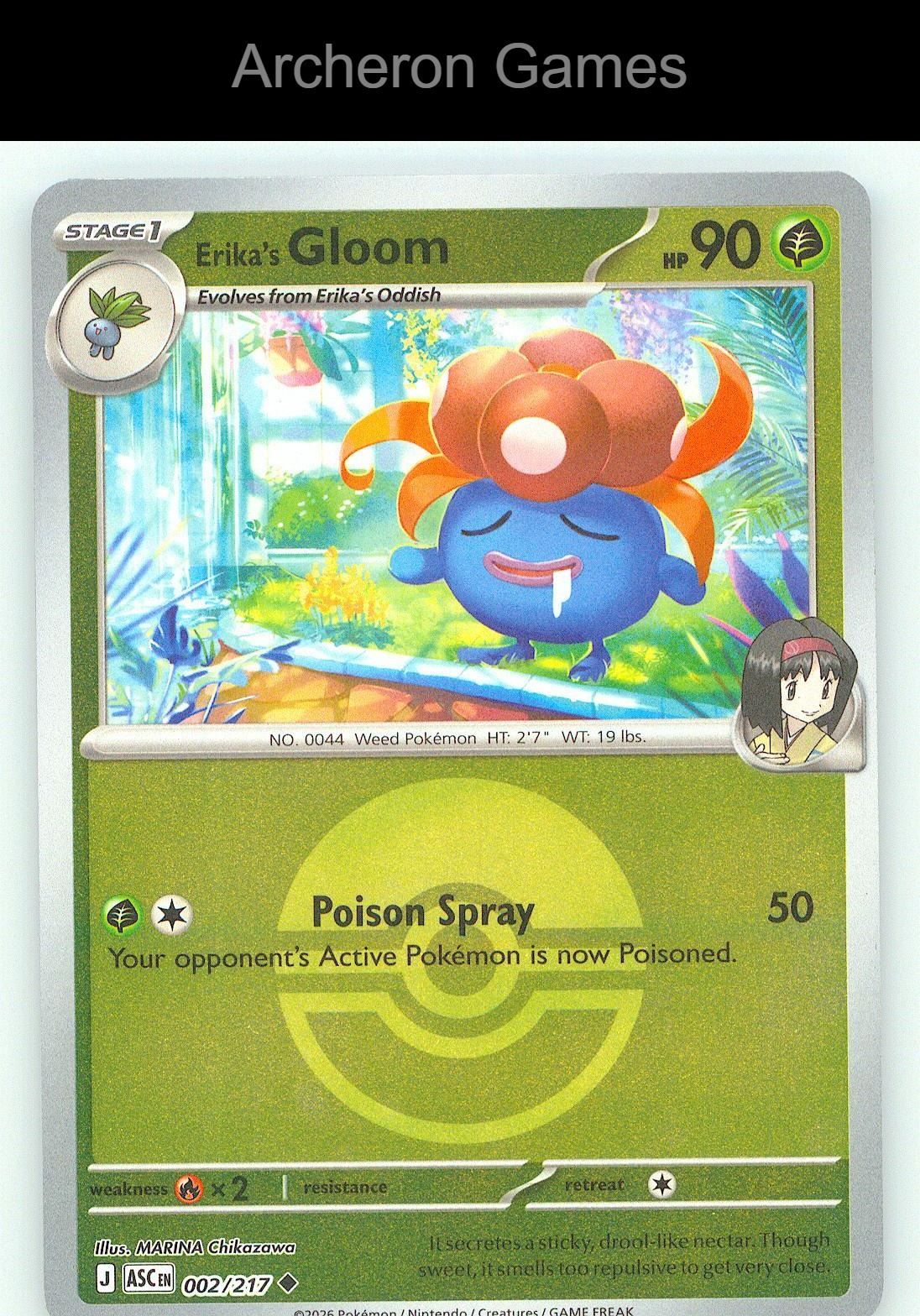 Pokemon Card Erika's Gloom (Energy Symbol Pattern) ASC 002/217 Ascended Heroes Reverse Holo