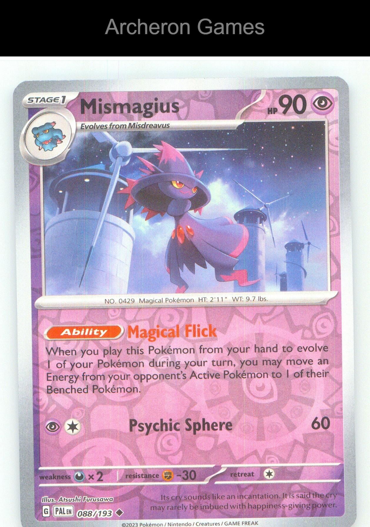 Pokemon Card Mismagius PAL 088/193 UC Paldea Evolved Reverse Holo