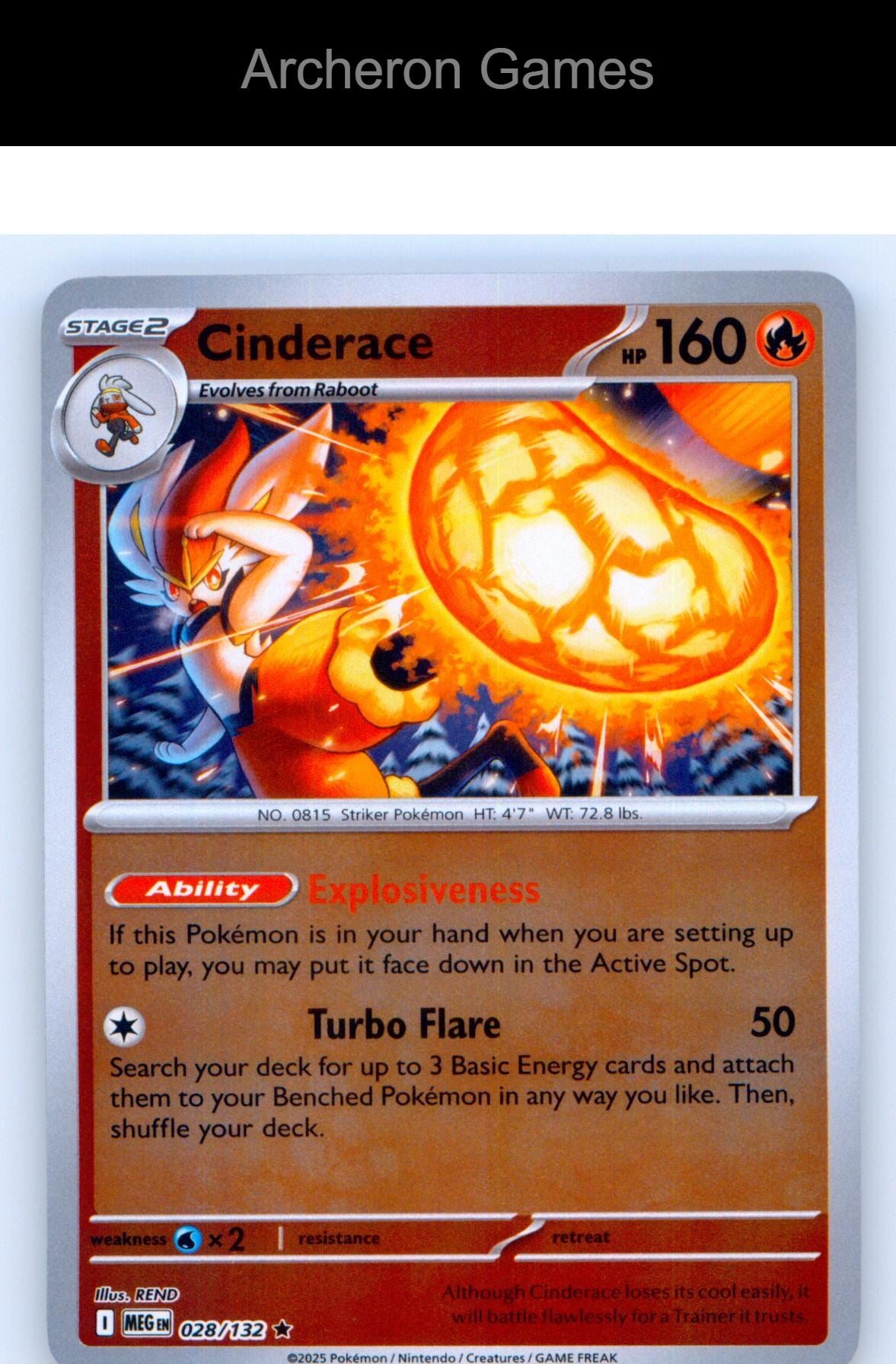 Pokemon Card Cinderace MEG 028/132 R Mega Evolution Reverse Holo