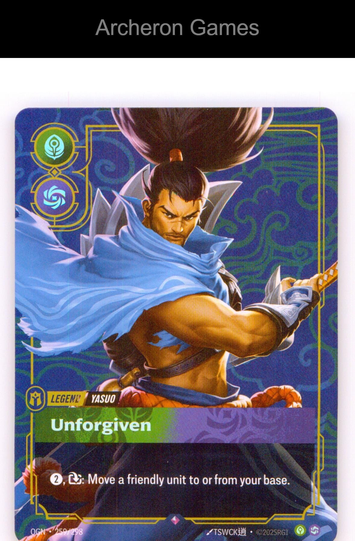 Yasuo - Unforgiven OGN 259/298 R Origins Riftbound Card