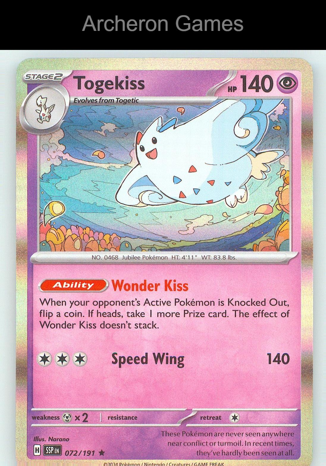 Pokemon Card Togekiss SSP 072/191 R Surging Sparks Holo