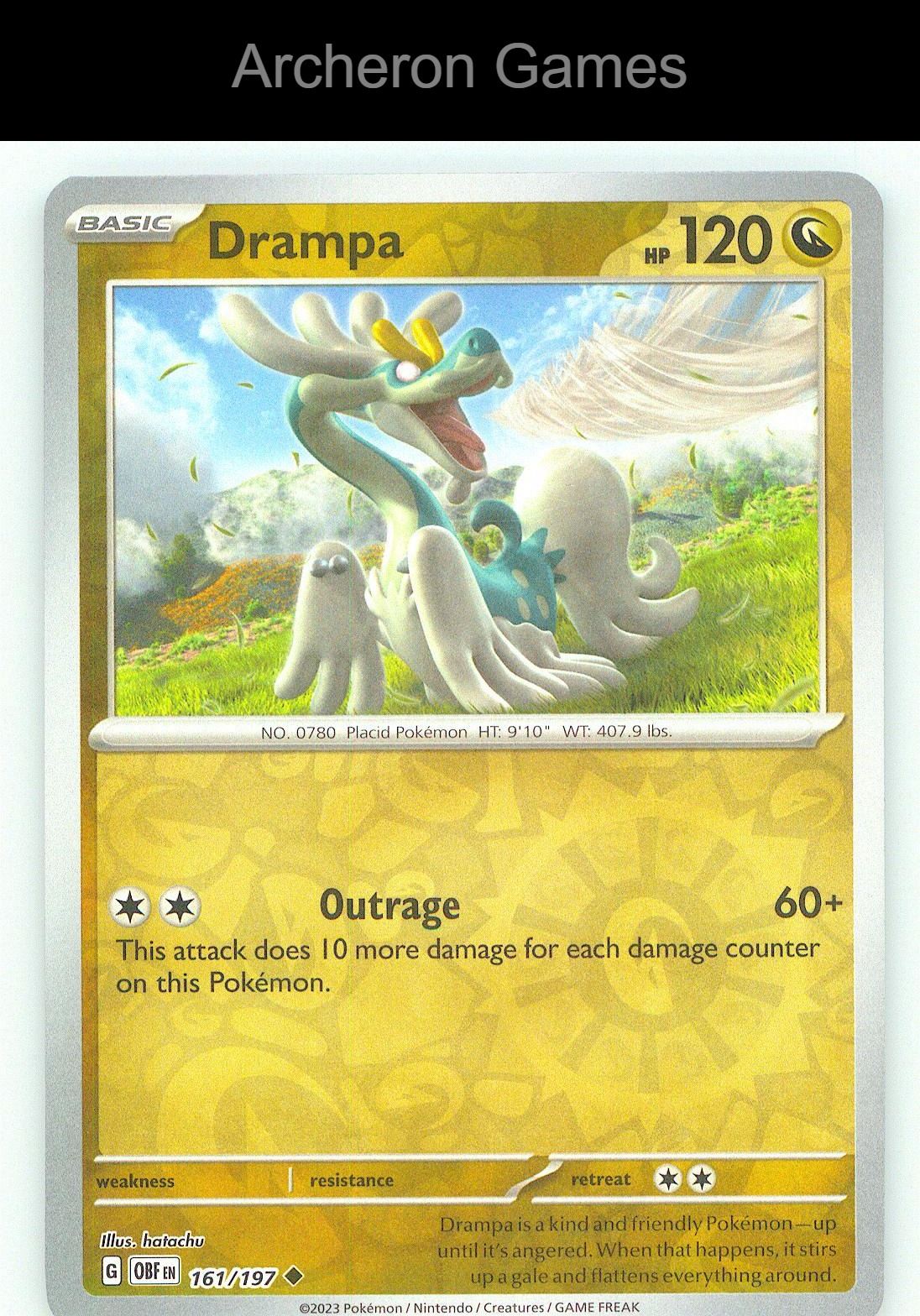 Pokemon Card Drampa OBF 161/197 UC Obsidian Flames Reverse Holo