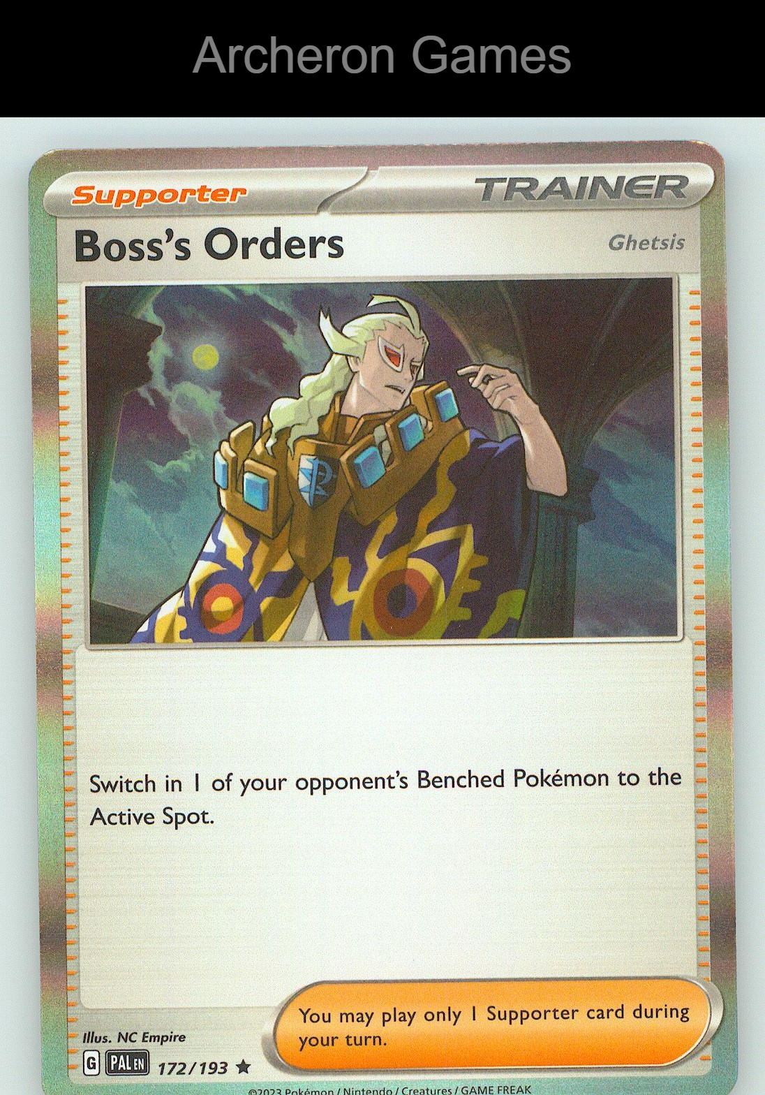 Pokemon Card Boss's Orders (Ghetsis) PAL 172/193 R Paldea Evolved Holo