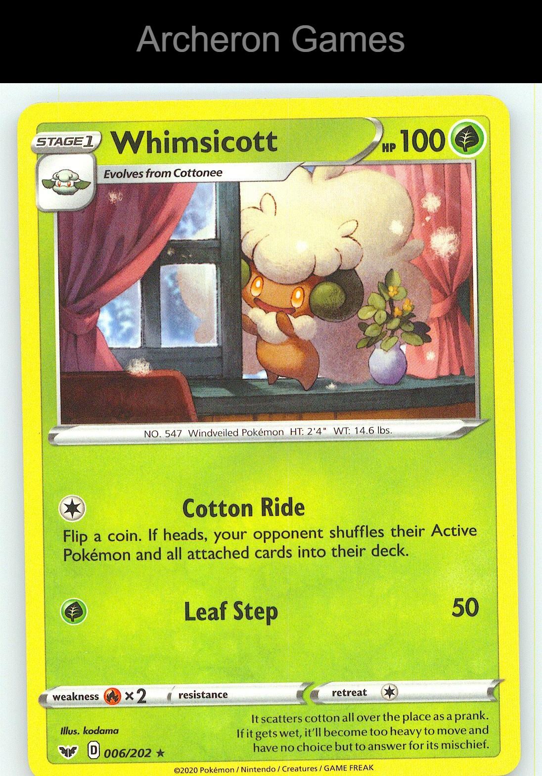 Pokemon Card Whimsicott SSH 006/202 R Sword & Shield