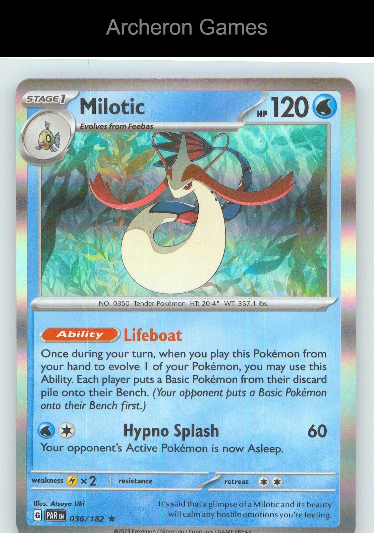 Pokemon Card Milotic PAR 036/182 R Paradox Rift Holo