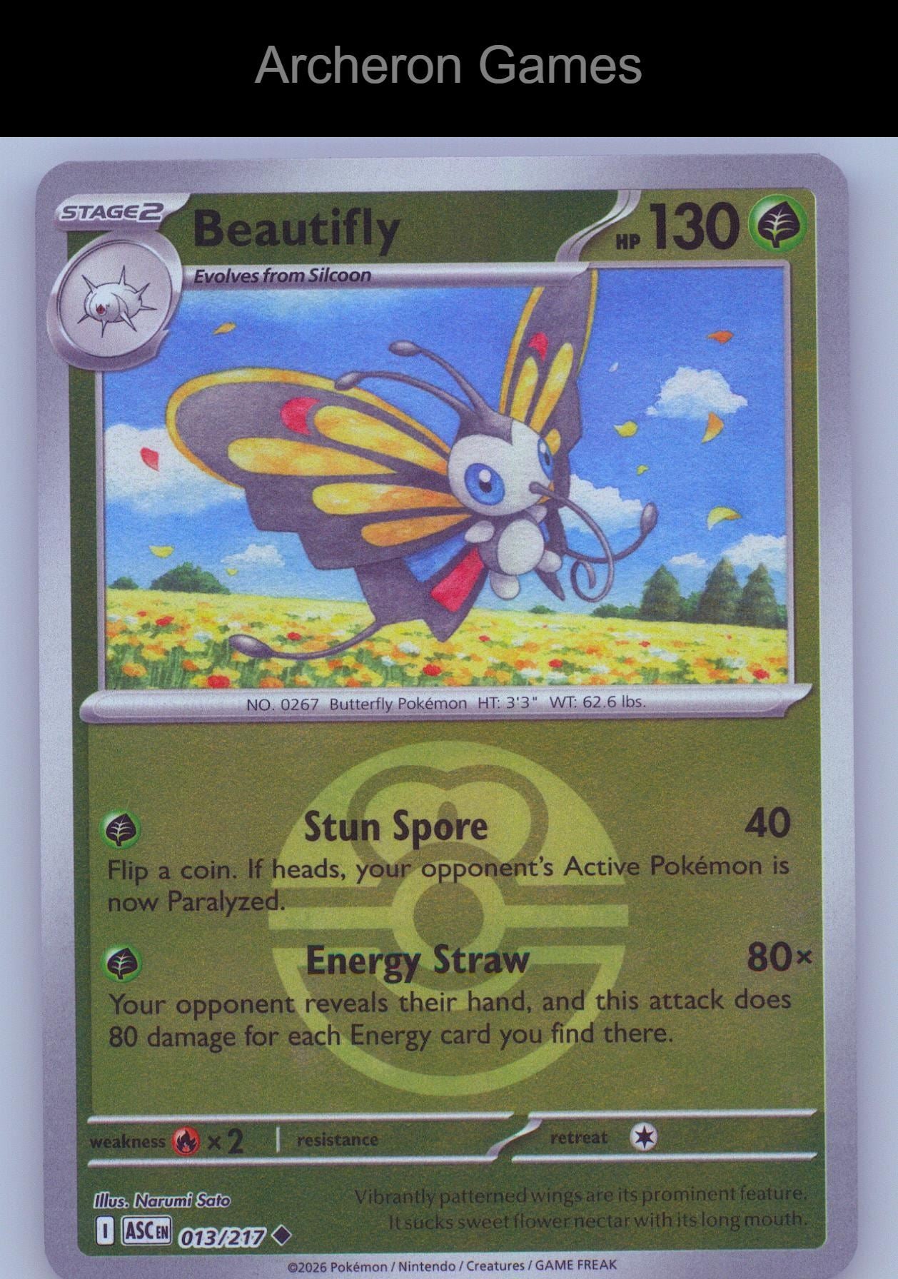 Pokemon Card Beautifly (Love Ball) ASC 013/217 UC Ascended Heroes Reverse Holo