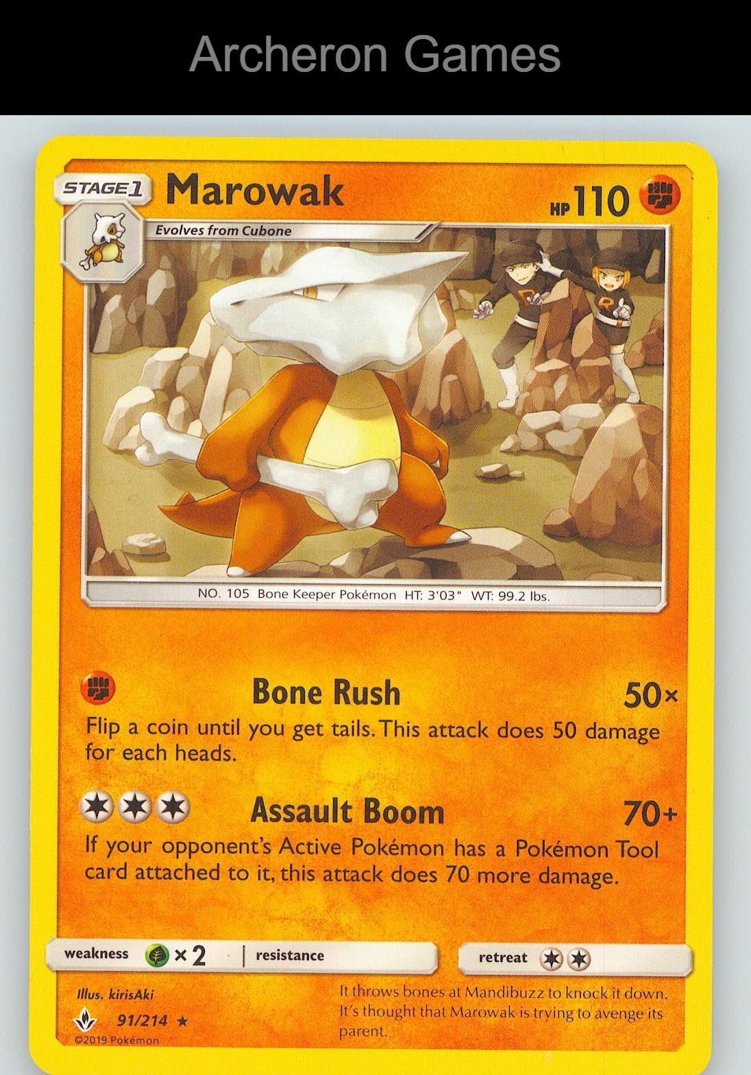Pokemon Card Marowak UNB 91/214 R Unbroken Bonds