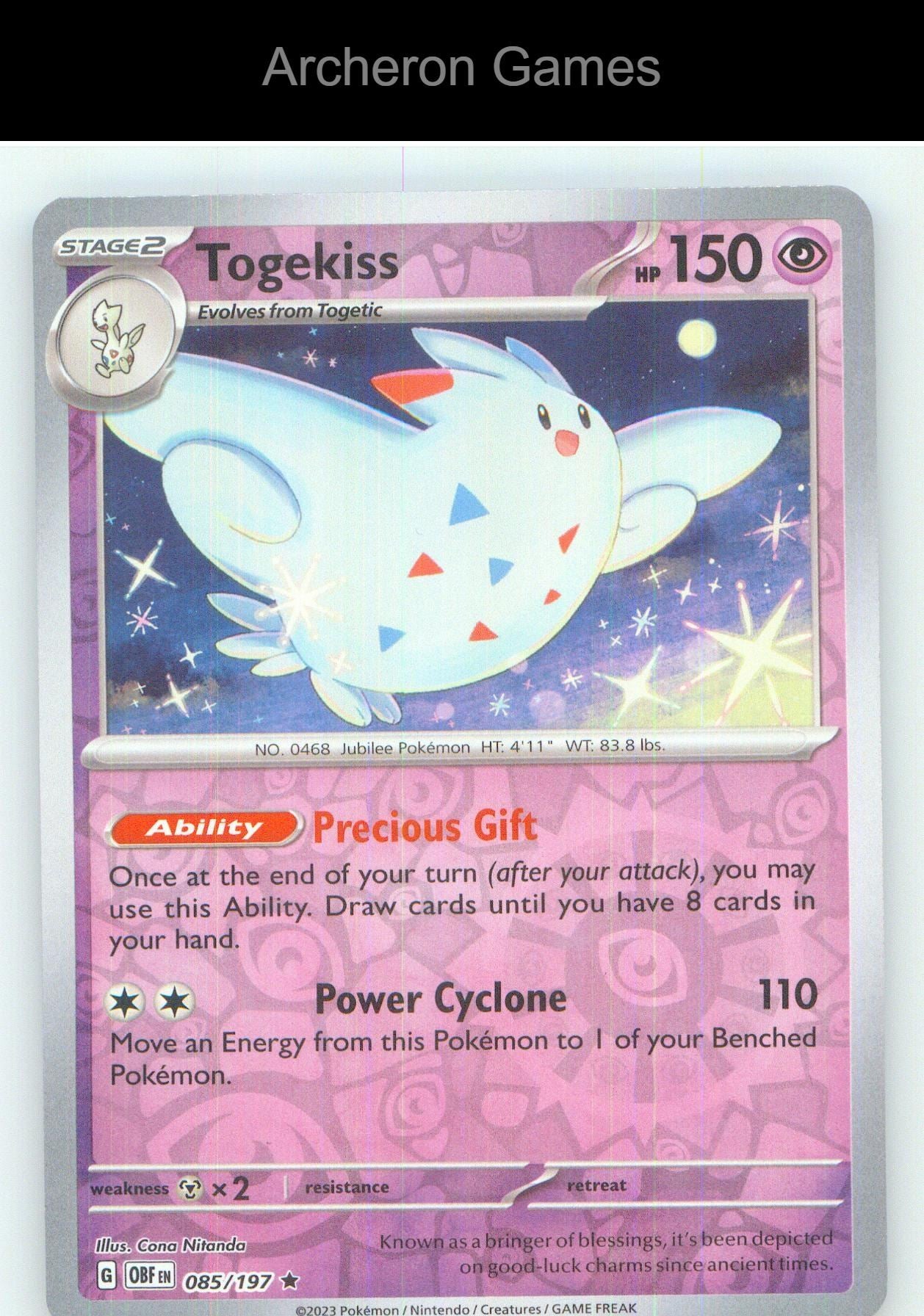 Pokemon Card Togekiss OBF 085/197 R Obsidian Flames Reverse Holo