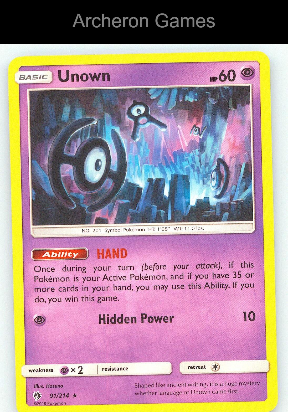 Pokemon Card Unown LOT 91/214 R Lost Thunder
