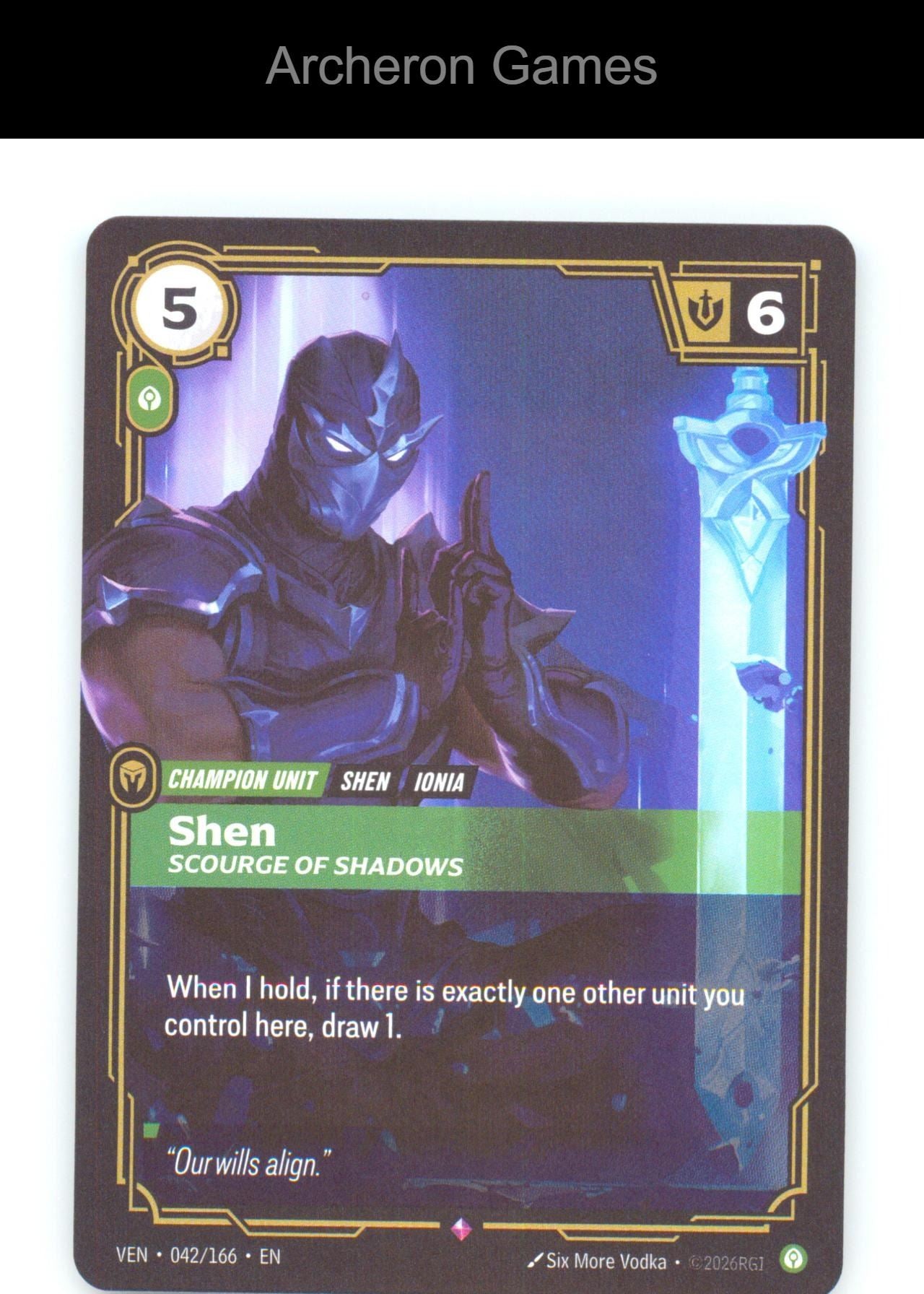 Shen - Scourge of Shadows VEN 042/166 R Vendetta Riftbound Card Foil