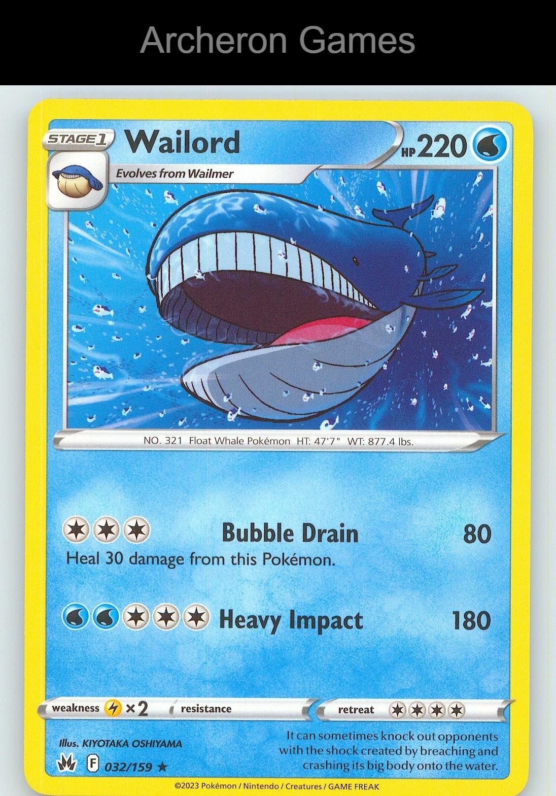 Pokemon Card Wailord CRZ 032/159 R Crown Zenith