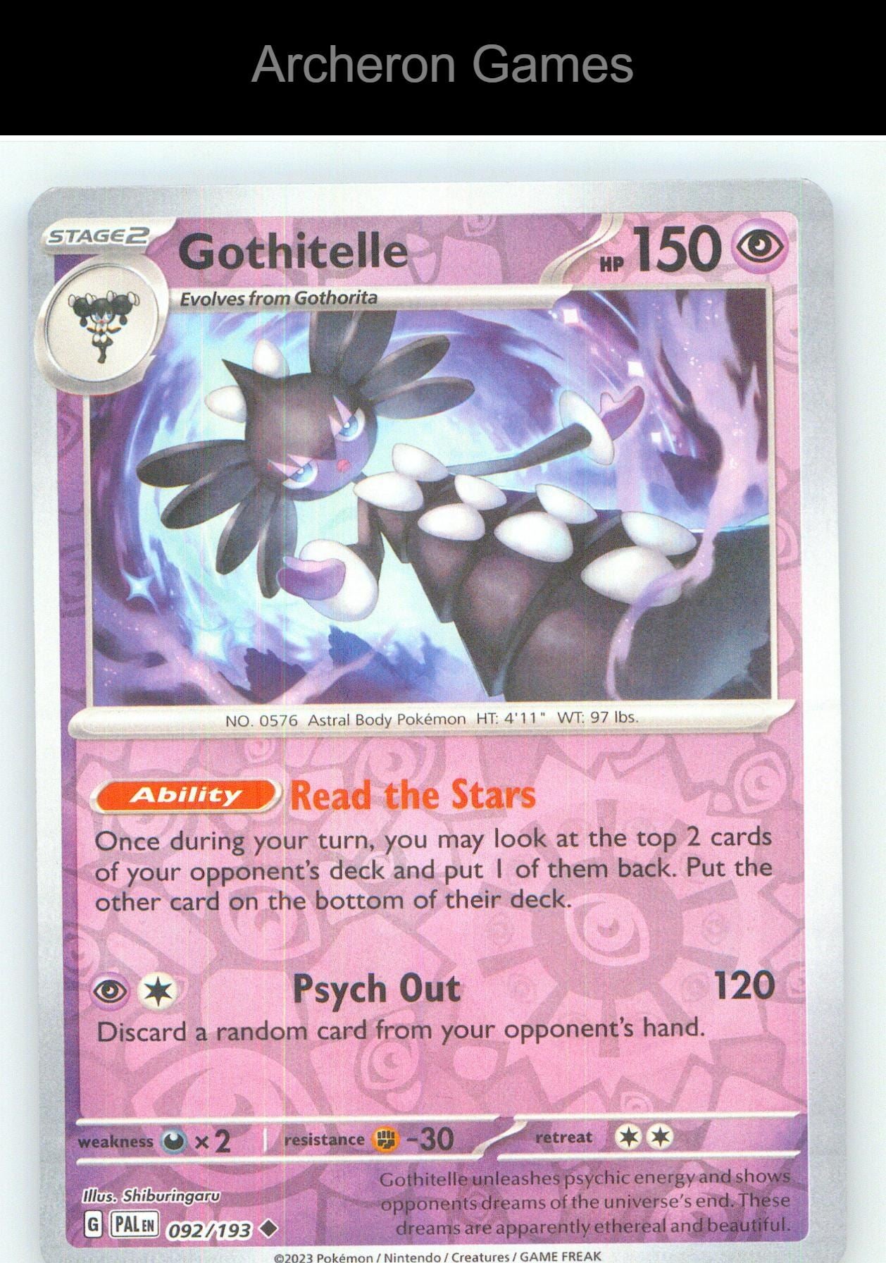 Pokemon Card Gothitelle PAL 092/193 UC Paldea Evolved Reverse Holo