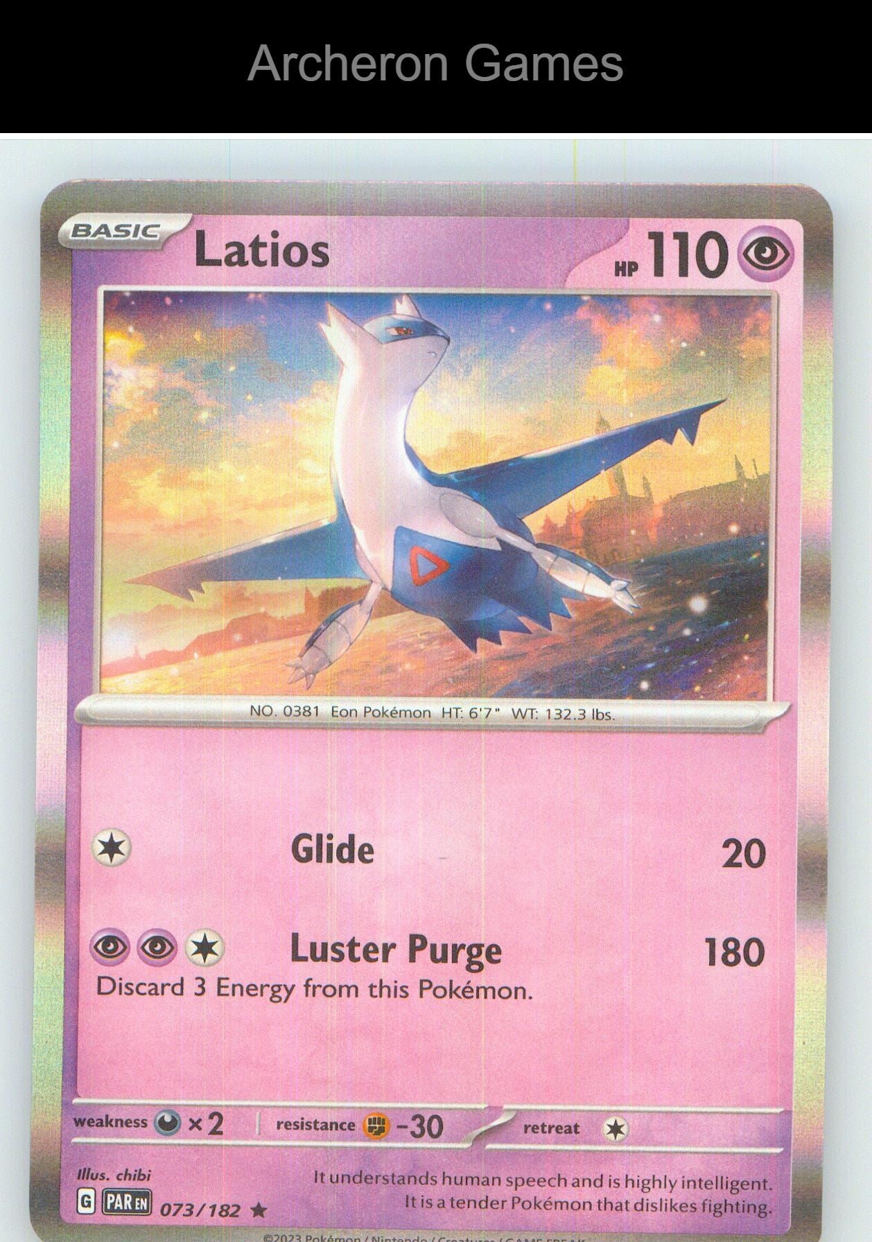 Pokemon Card Latios PAR 073/182 R Paradox Rift Holo