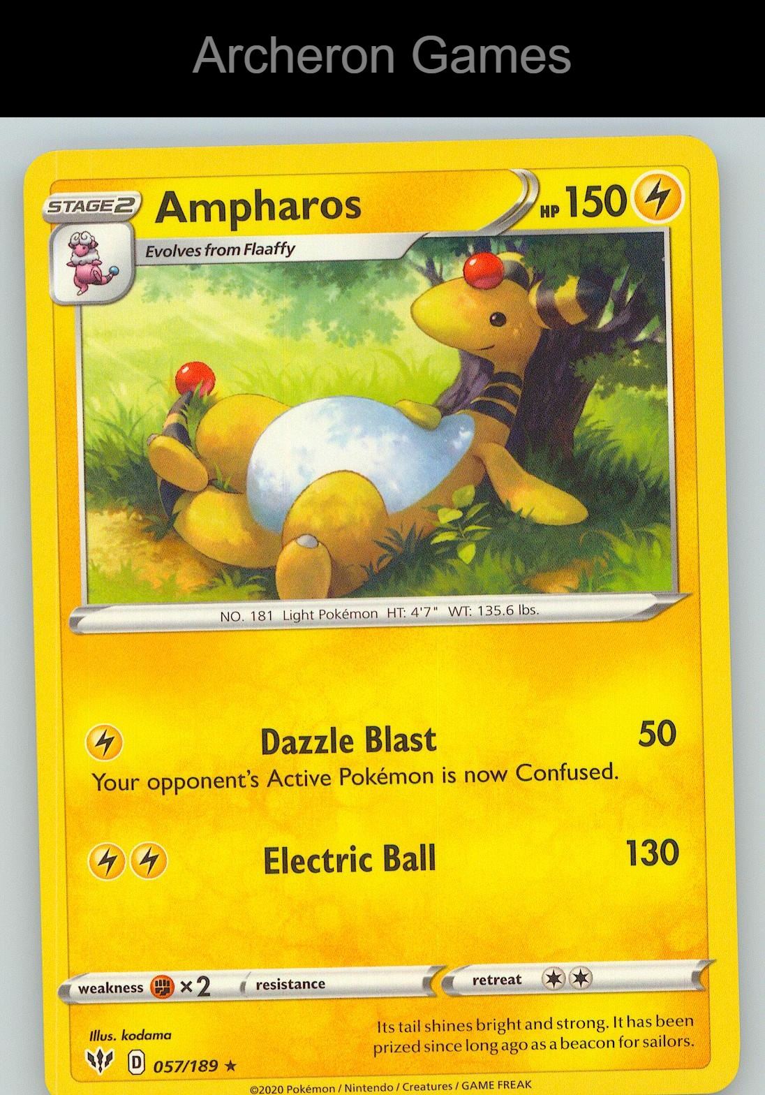 Pokemon Card Ampharos DAA 057/189 R Darkness Ablaze
