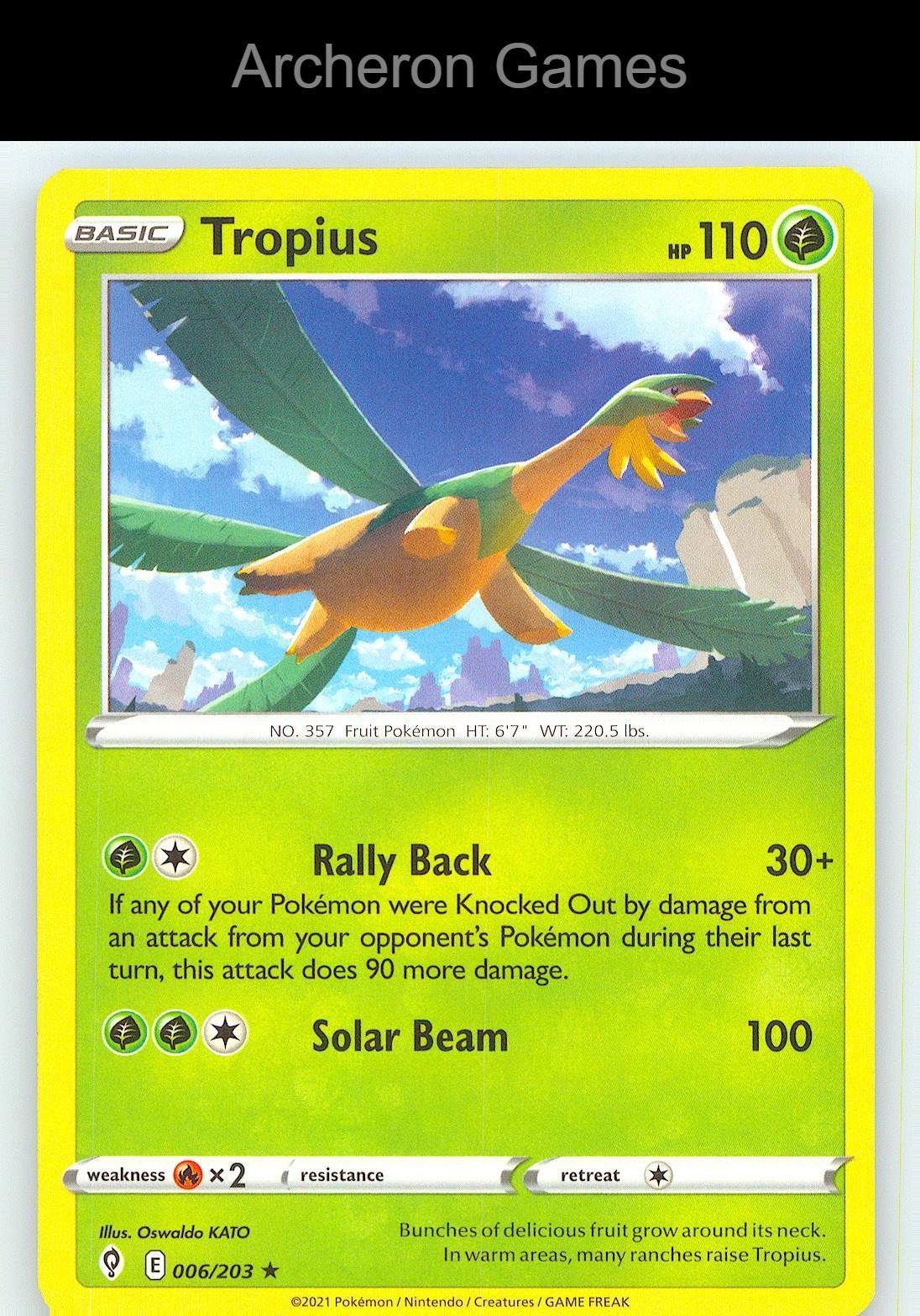 Pokemon Card Tropius EVS 006/203 R Evolving Skies