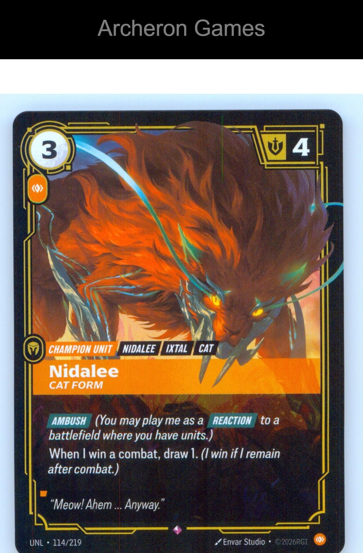 Nidalee - Cat Form UNL 114/219 R Unleashed Riftbound Card