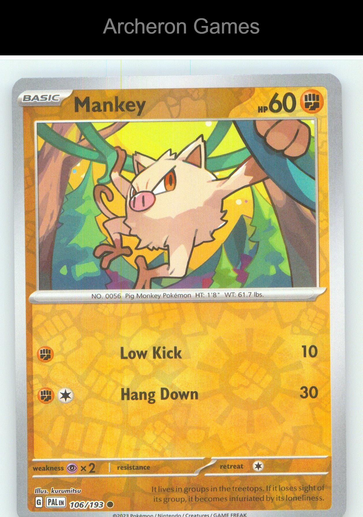Pokemon Card Mankey PAL 106/193 C Paldea Evolved Reverse Holo
