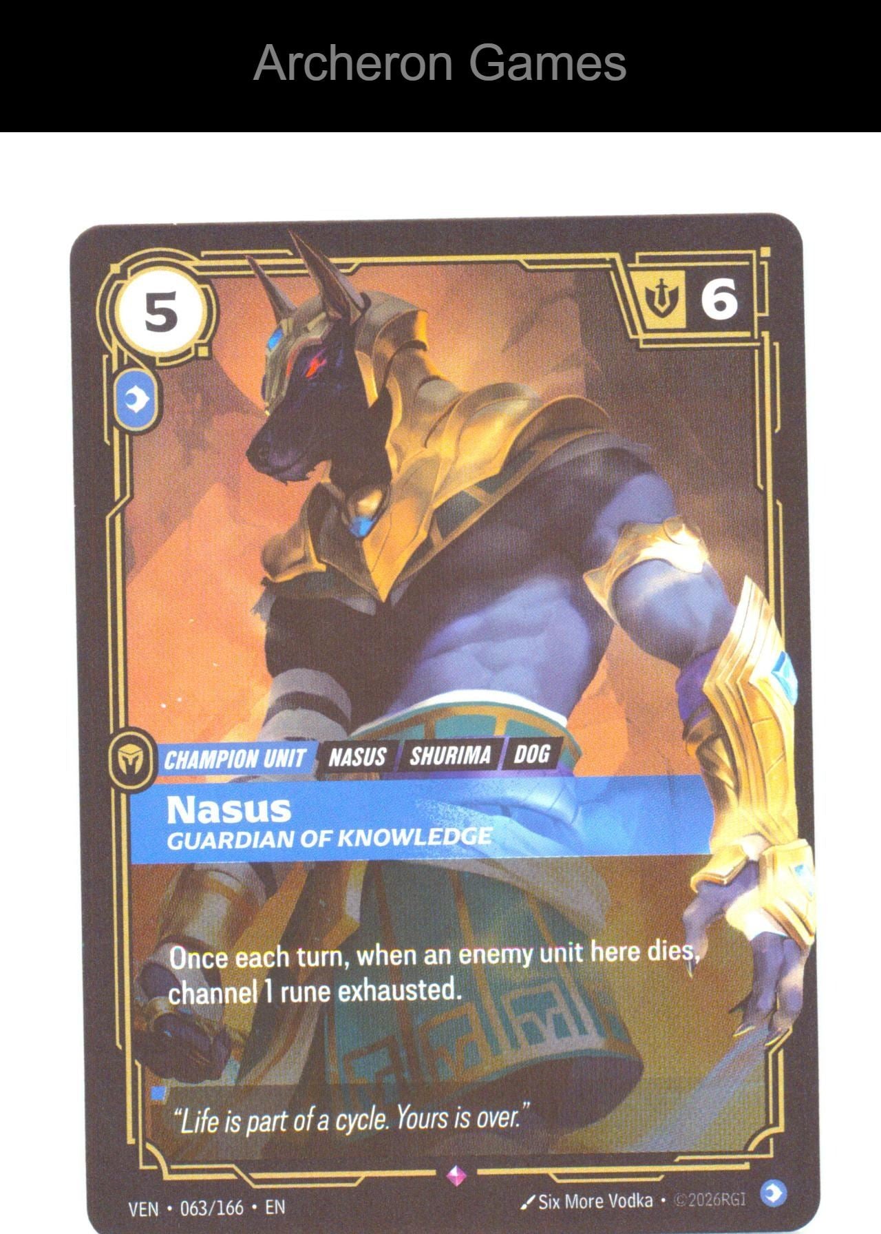 Nasus - Guardian of Knowledge VEN 063/166 R Vendetta Riftbound Card Foil