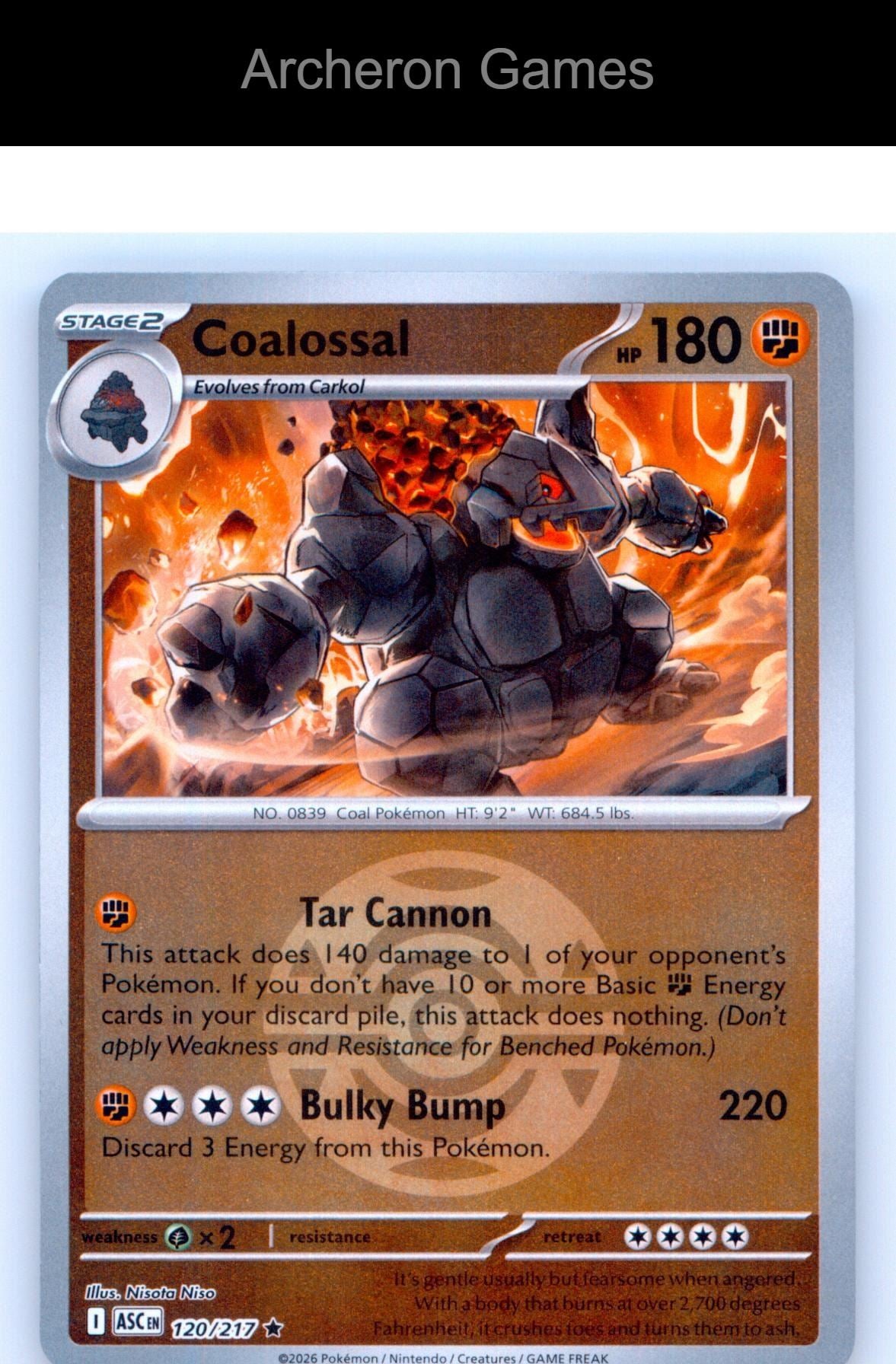 Pokemon Card Coalossal (Dusk Ball) ASC 120/217 R Ascended Heroes Reverse Holo