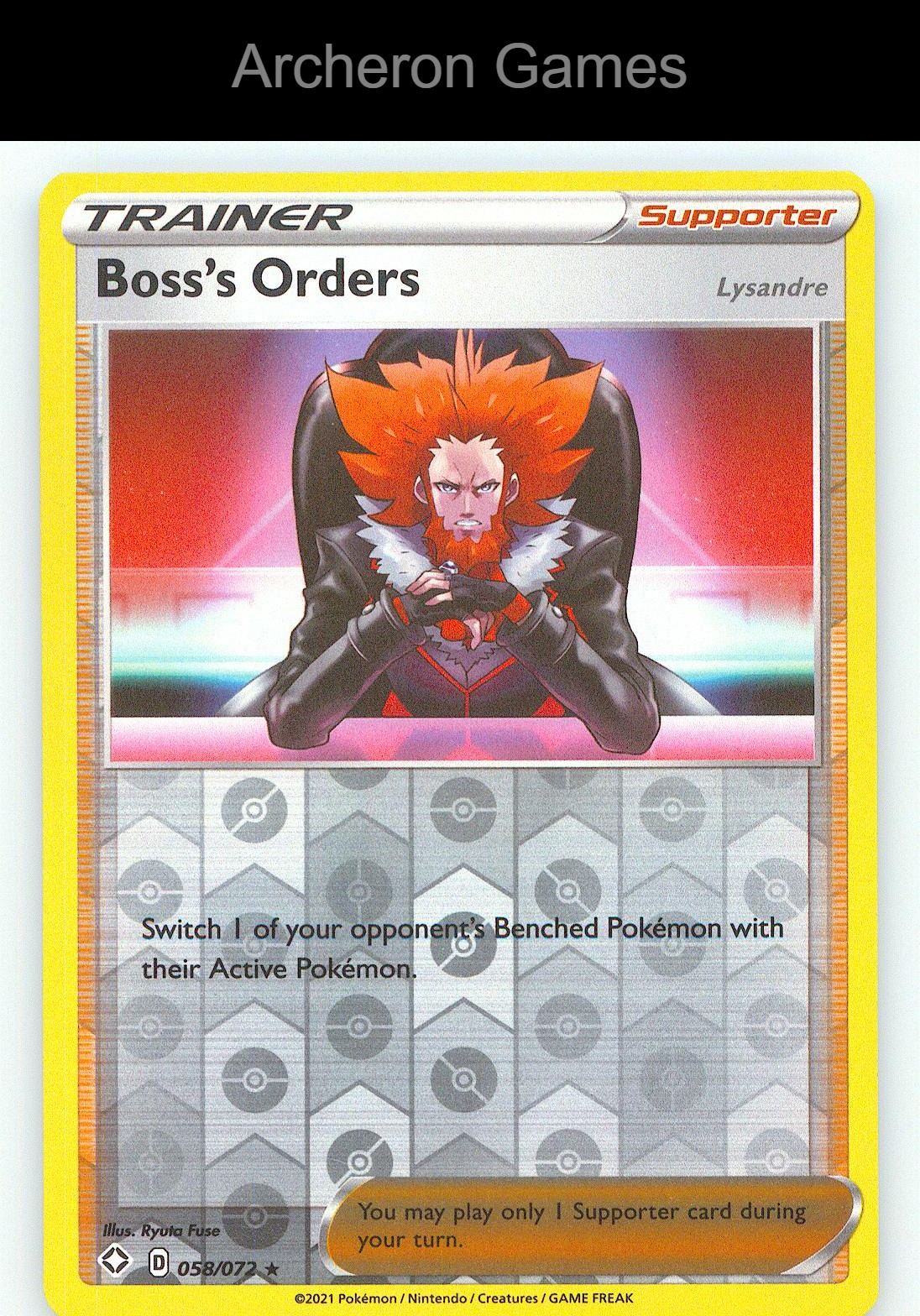 Pokemon Card Boss's Orders SHF 058/072 R Shining Fates Reverse Holo
