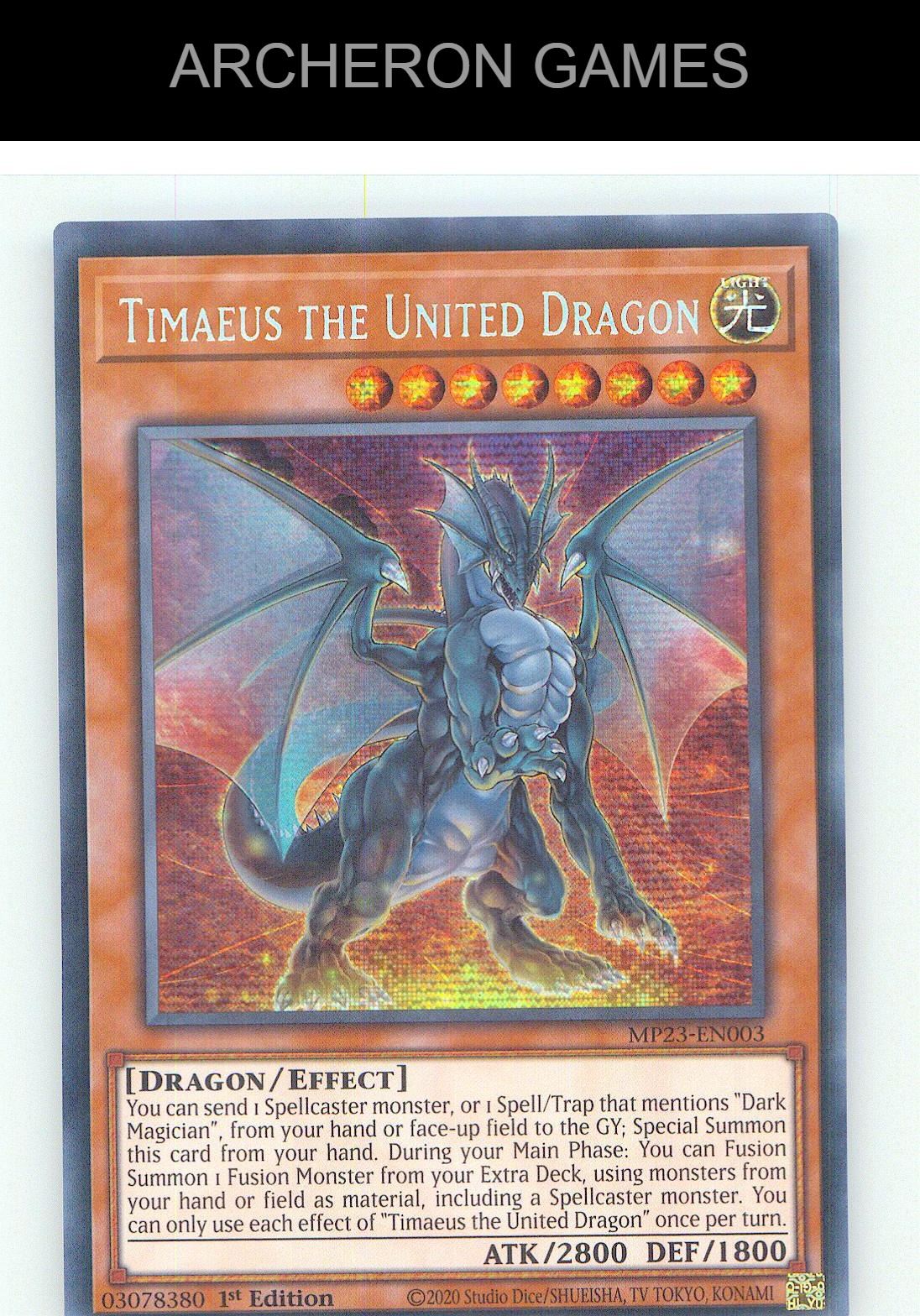 Timaeus the United Dragon Prismatic Secret Rare YUGIOH Card 1st Edition