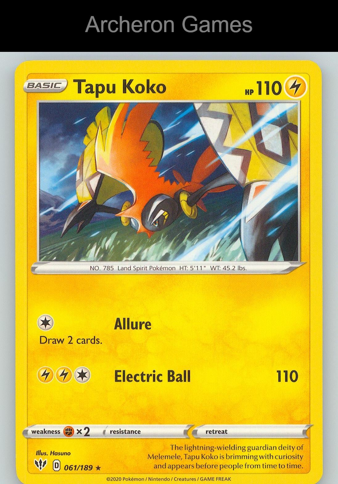 Pokemon Card Tapu Koko DAA 061/189 HOLO R Darkness Ablaze