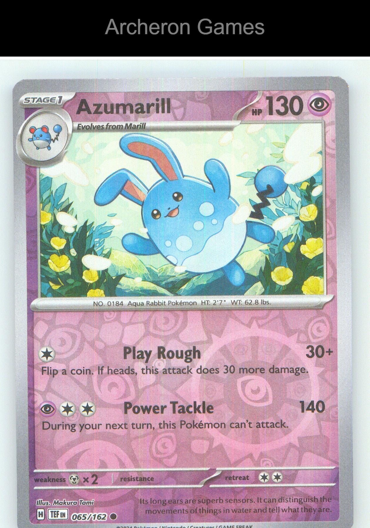 Pokemon Card Azumarill TEF 065/162 C Temporal Forces Reverse Holo