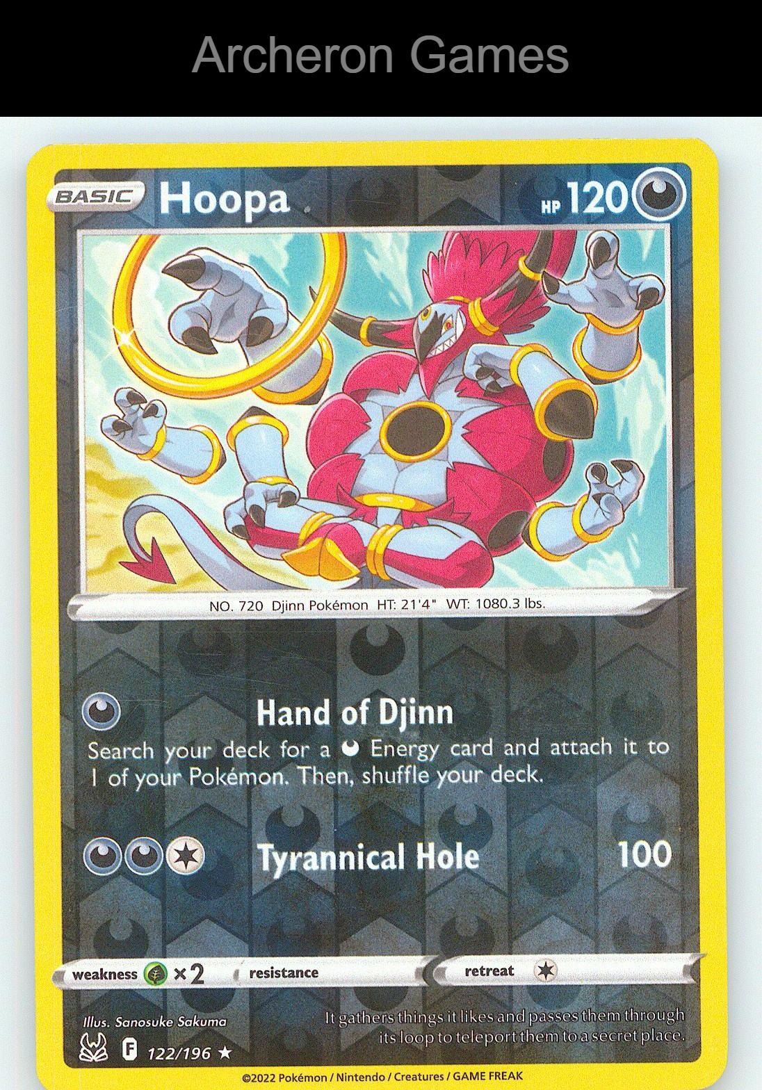 Pokemon Card Hoopa LOR 122/196 R Lost Origin Reverse Holo