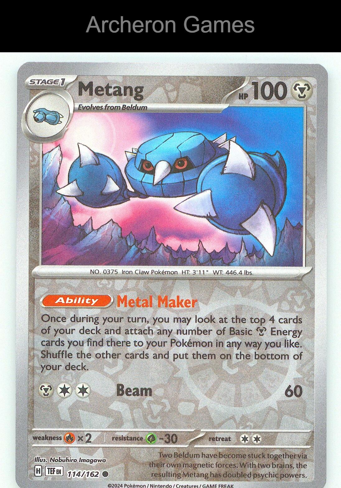 Pokemon Card Metang TEF 114/162 C Temporal Forces Reverse Holo