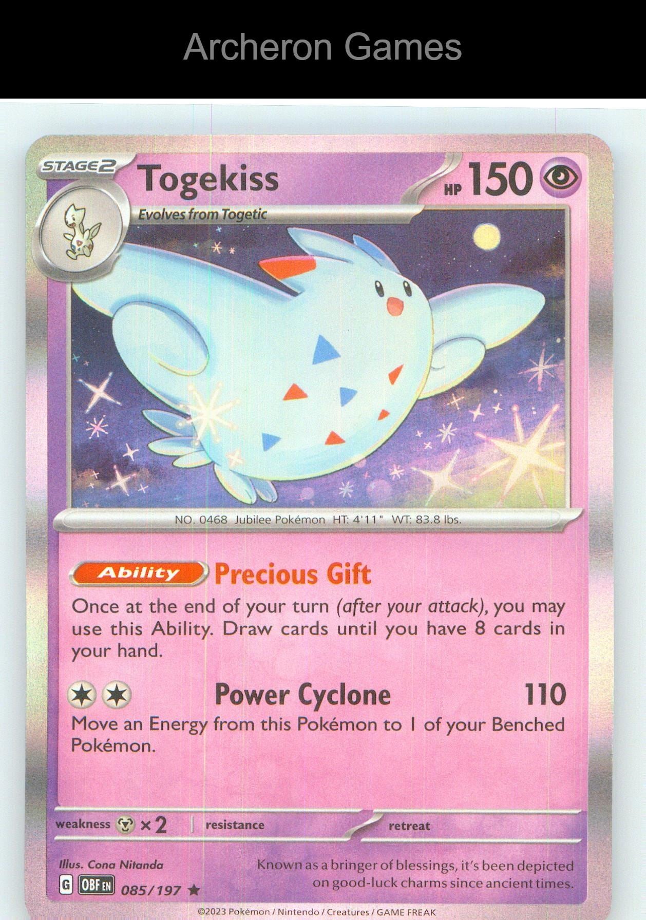 Pokemon Card Togekiss OBF 085/197 R Obsidian Flames Holo