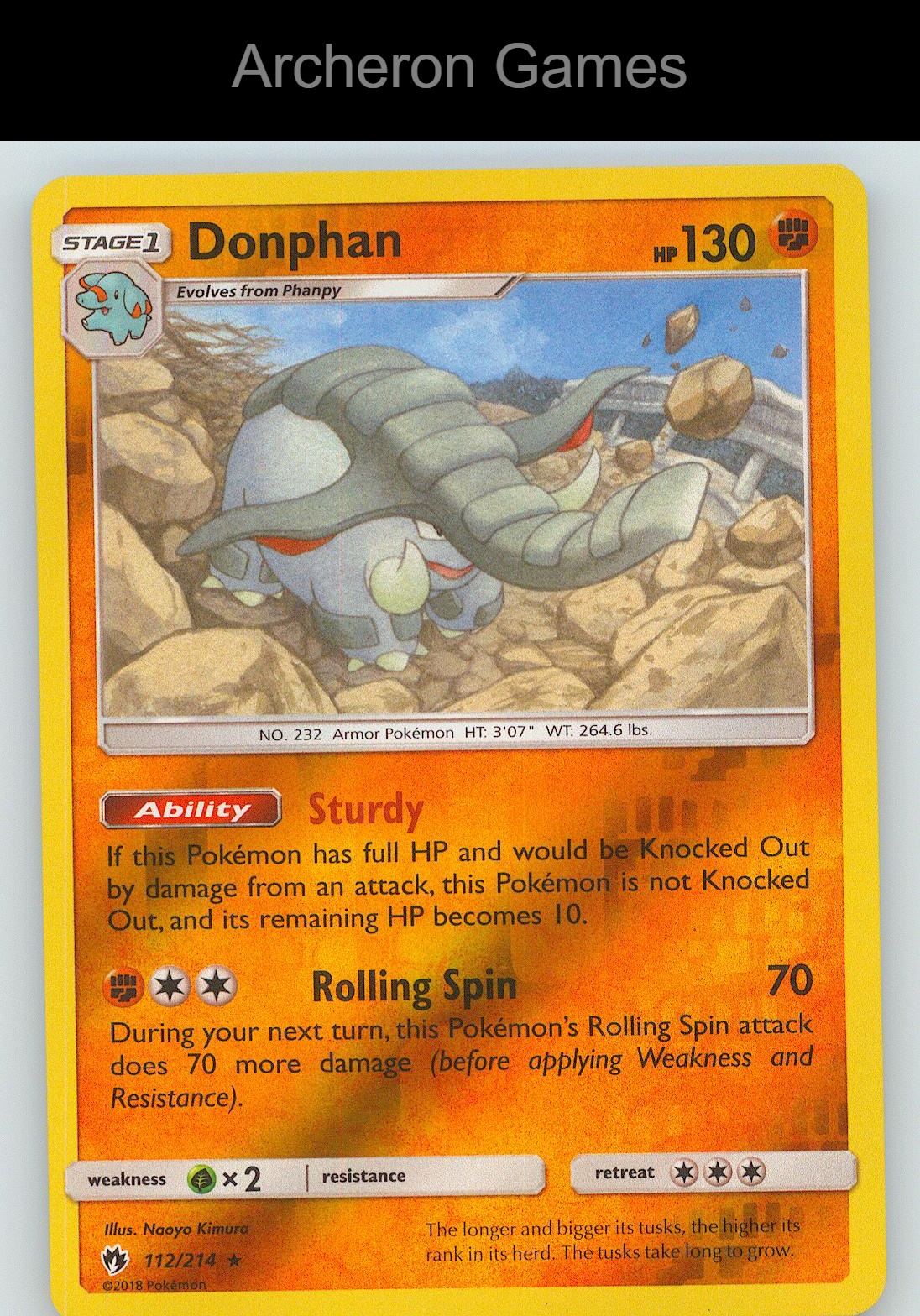 Pokemon Card Donphan LOT 112/214 R Lost Thunder Reverse Holo