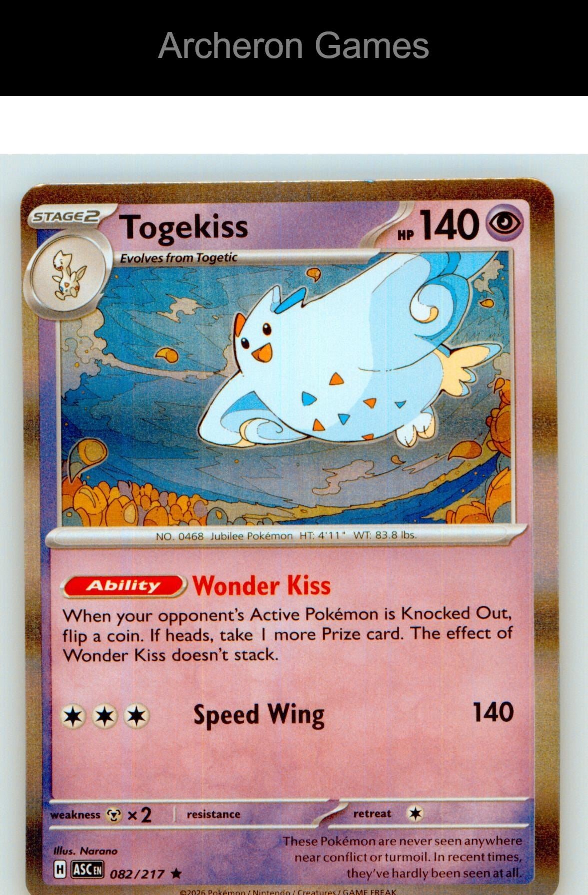 Pokemon Card Togekiss ASC 082/217 R Ascended Heroes Holo