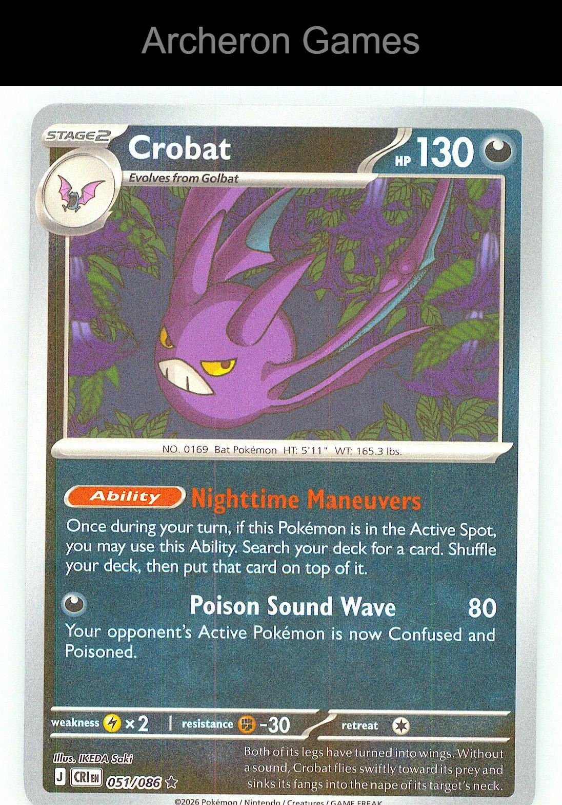 Pokemon Card Crobat ME04 051/086 R Chaos Rising Reverse Holo