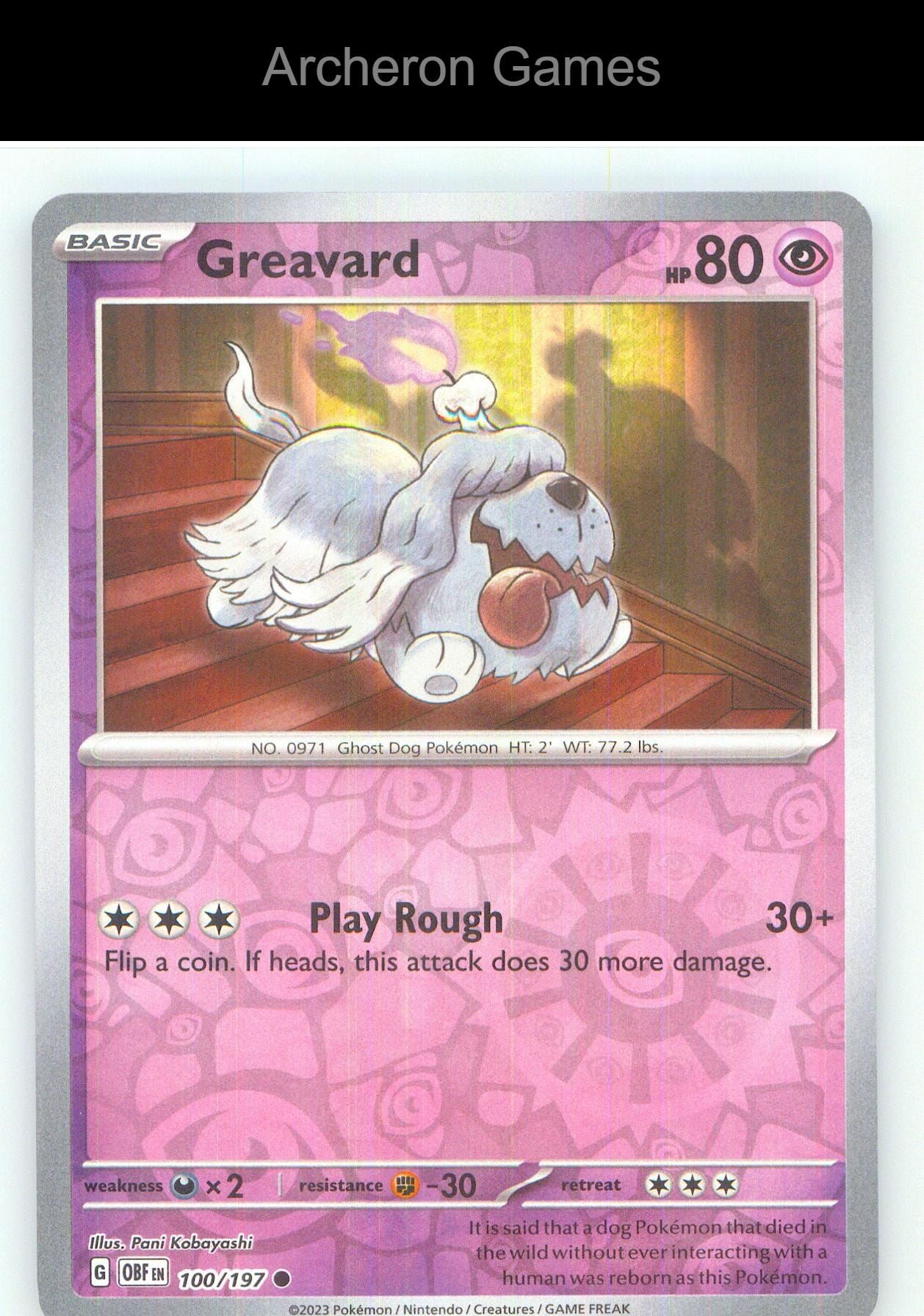 Pokemon Card Greavard OBF 100/197 C Obsidian Flames Reverse Holo