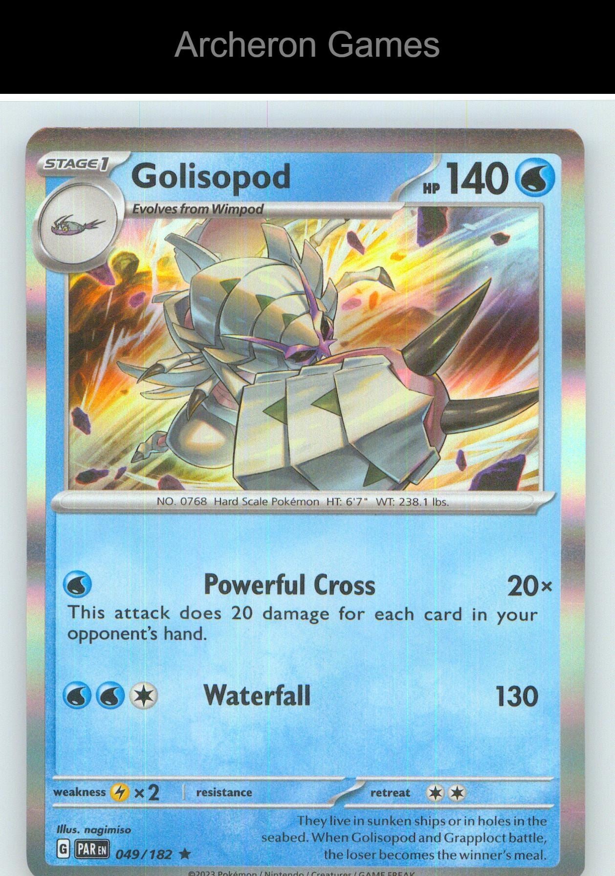 Pokemon Card Golisopod PAR 049/182 R Paradox Rift Holo