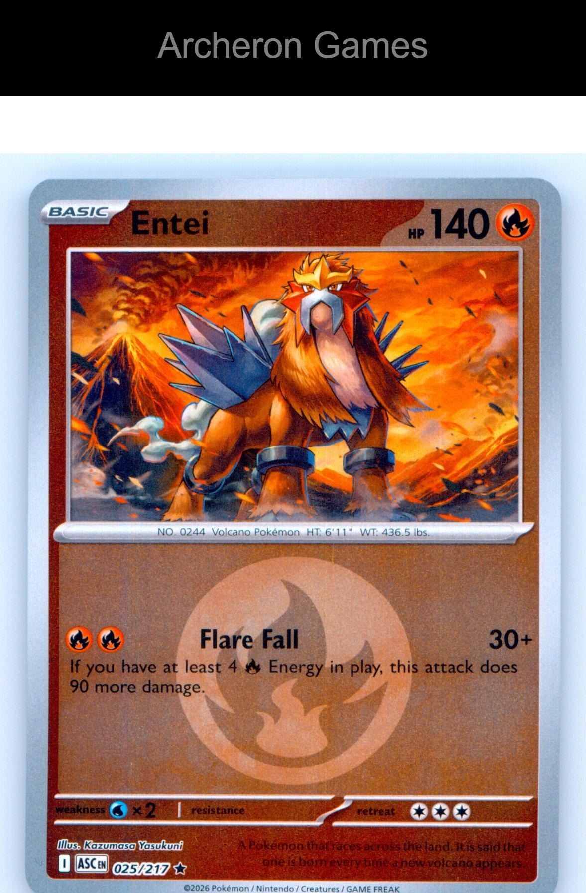 Pokemon Card Entei (Energy Symbol Pattern) ASC 025/217 Reverse Holo