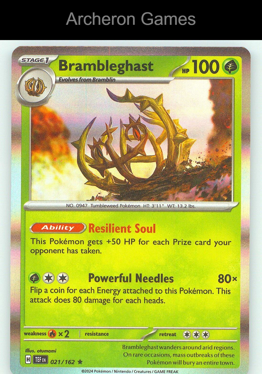 Pokemon Card Brambleghast TEF 021/162 R Temporal Forces Holo