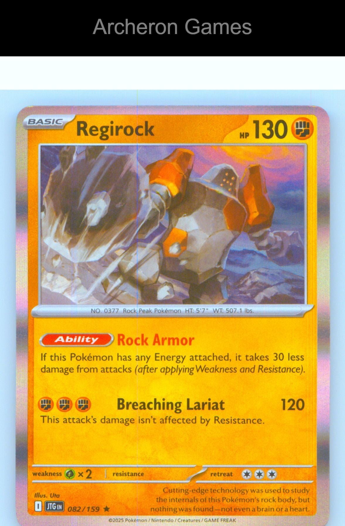 Pokemon Card Regirock JTG 082/159 R Journey Together Holo