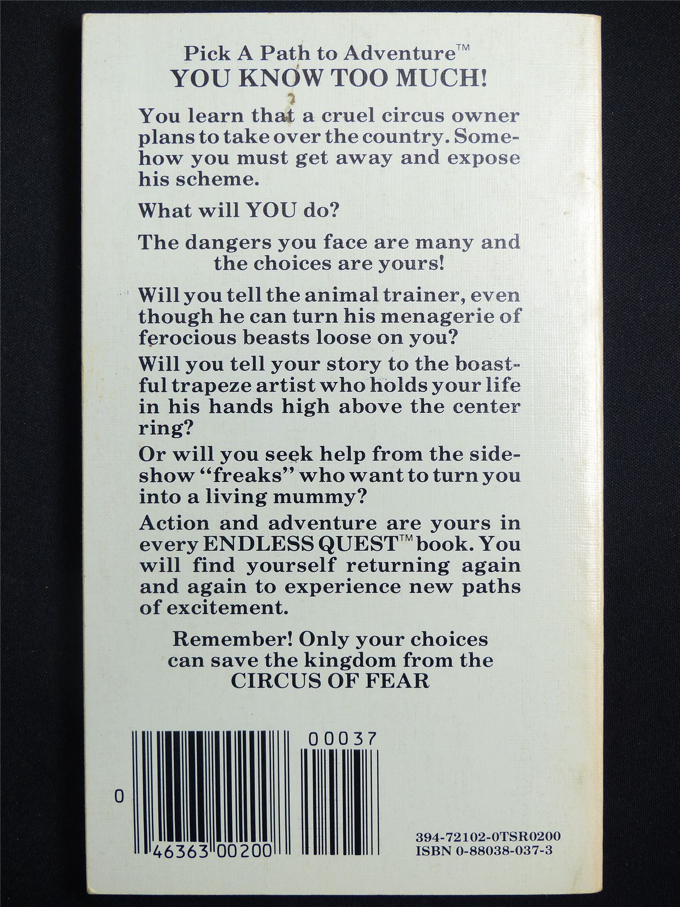 D&D Adventure Book: Circus of Fear Endless Quest - Vintage Novel Softback #M0