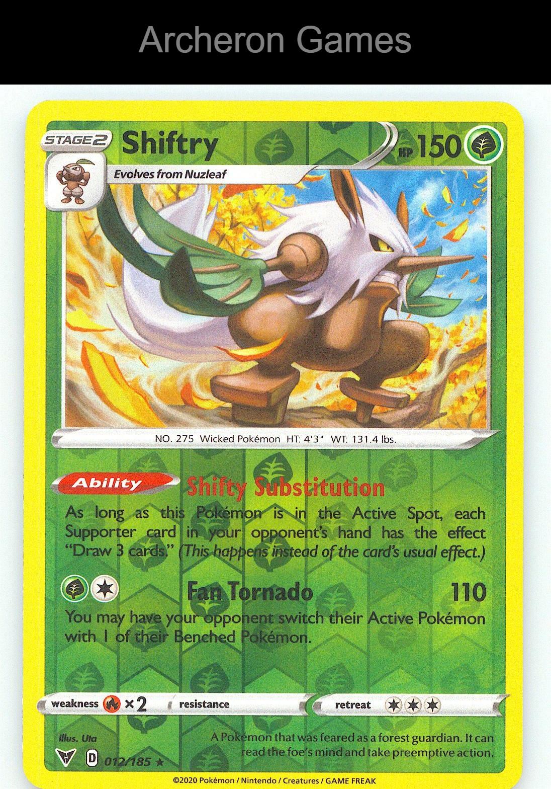 Pokemon Card Shiftry VIV 012/185 R Vivid Voltage Reverse Holo