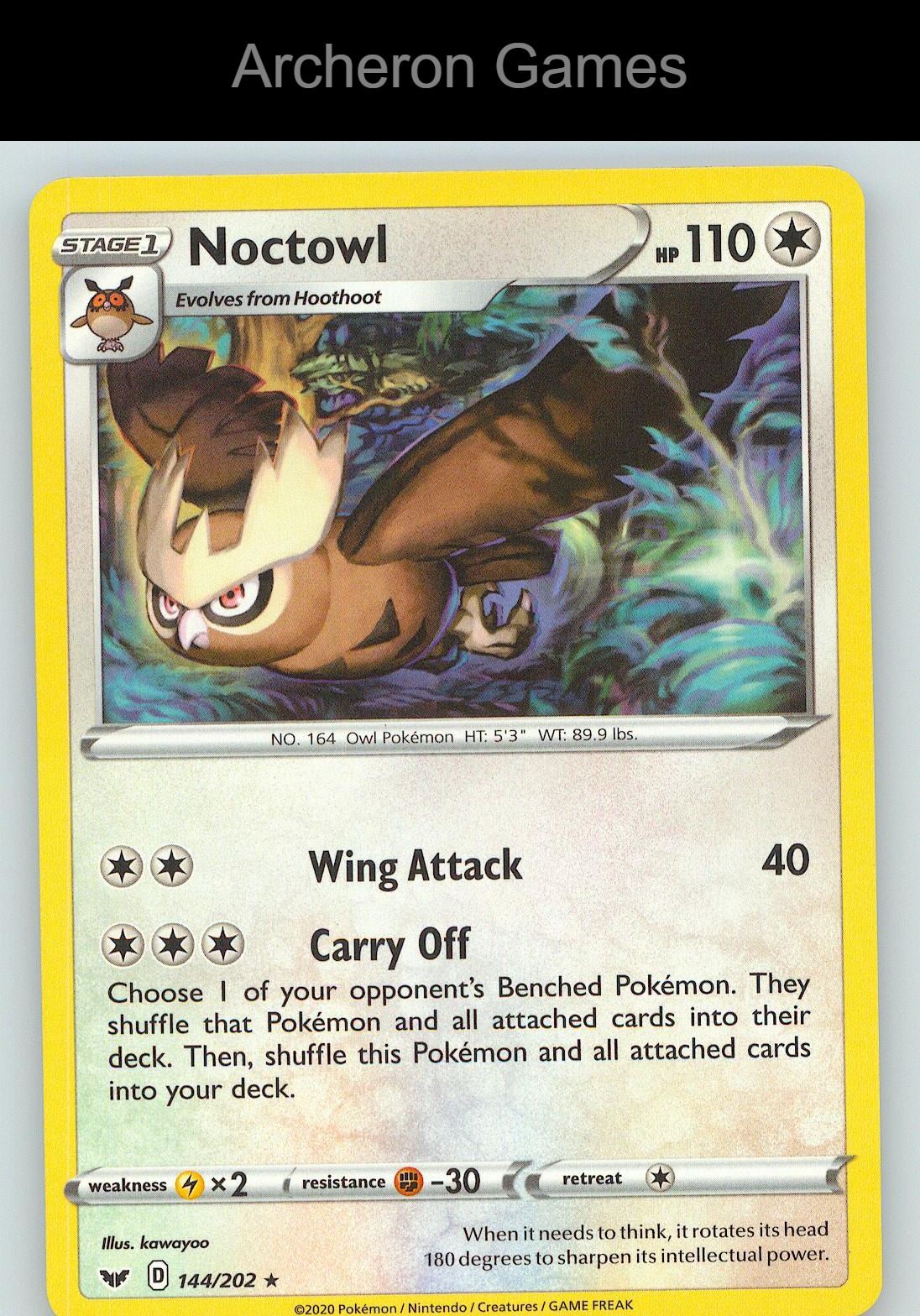 Pokemon Card Noctowl SSH 144/202 R Sword & Shield