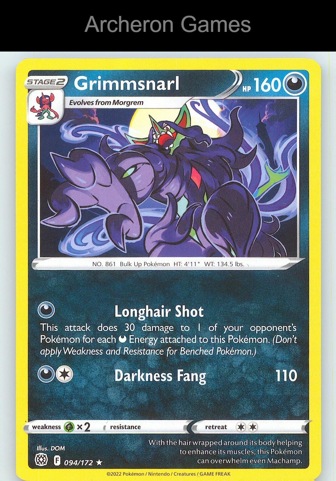 Pokemon Card Grimmsnarl BRS 094/172 R Brilliant Stars