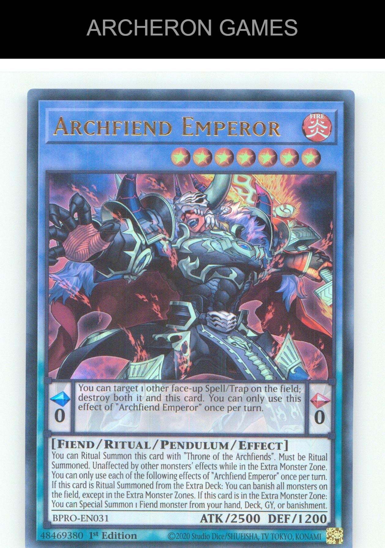 Archfiend Emperor UR YUGIOH Card 1st Edition