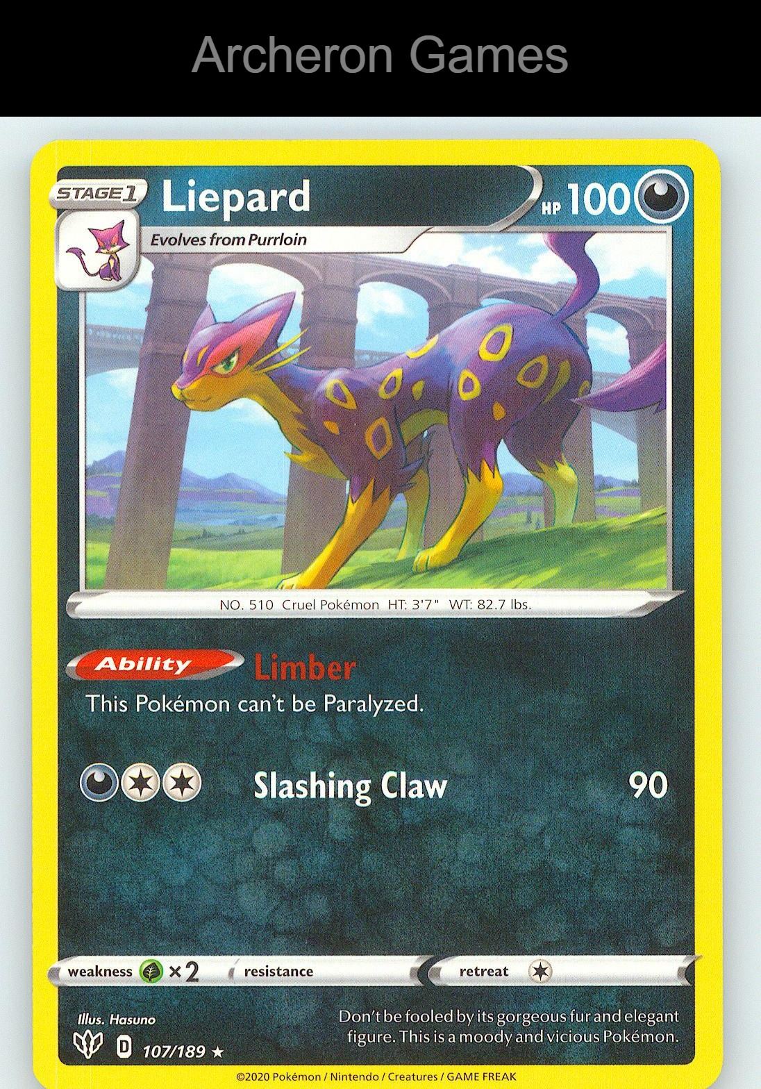 Pokemon Card Liepard DAA 107/189 R Darkness Ablaze