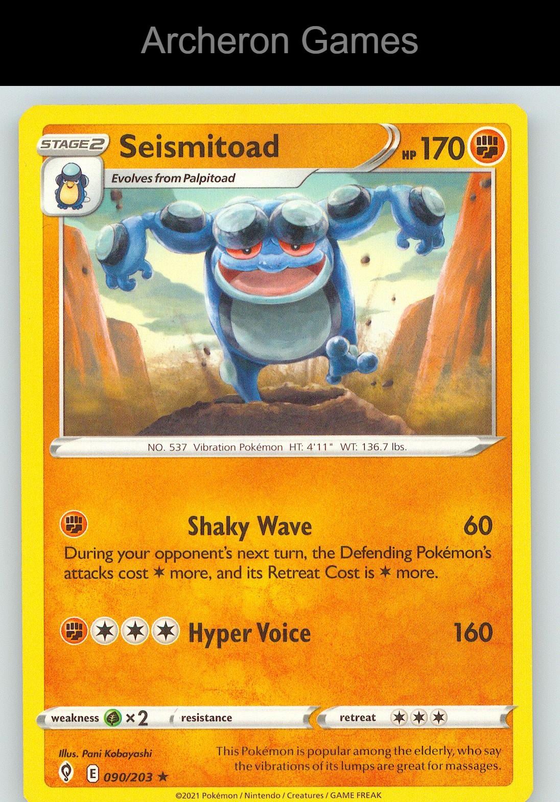 Pokemon Card Seismitoad EVS 090/203 R Evolving Skies