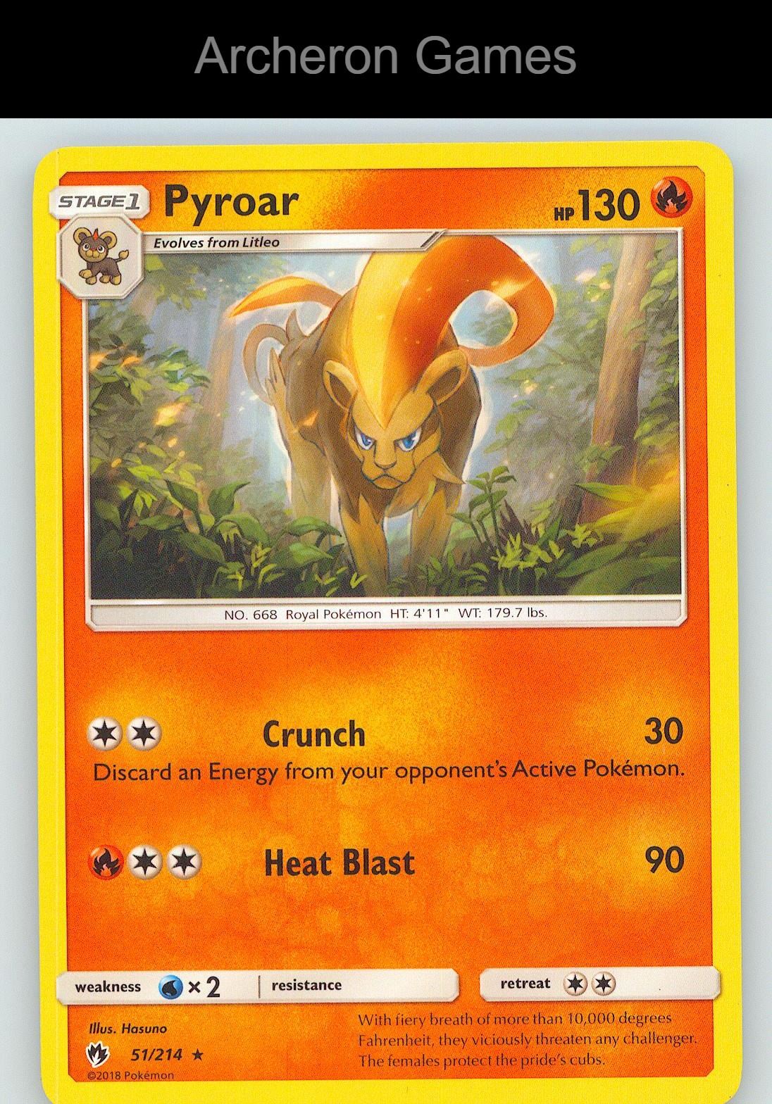 Pokemon Card Pyroar LOT 51/214 R Lost Thunder