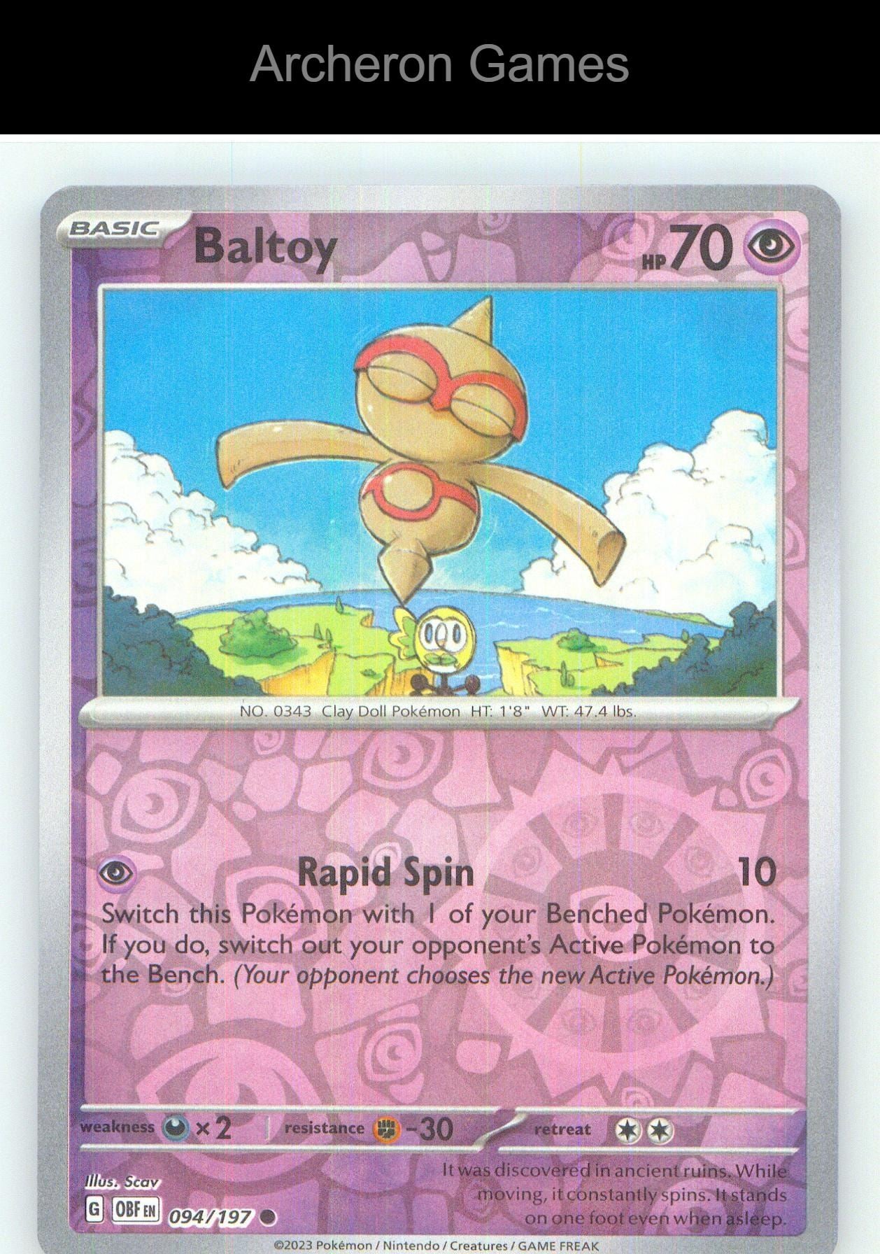 Pokemon Card Baltoy OBF 094/197 C Obsidian Flames Reverse Holo
